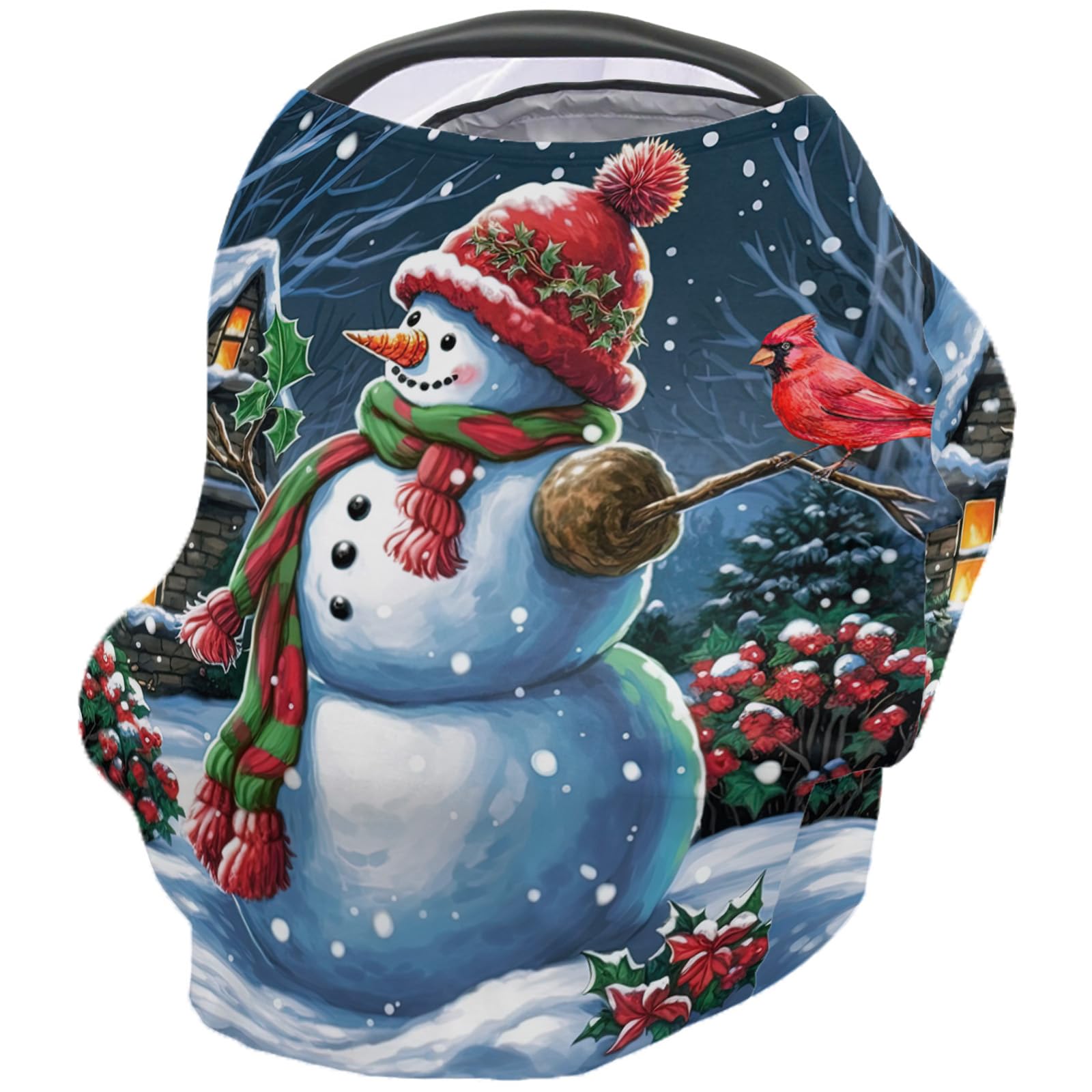 Nursing Cover for Breastfeeding Scarf, Snowman Christmas Cardinal Bird Flowers Baby Car Covers Super Soft Multi Use for Canopy Shopping Cart Cover Blanket Stroller Cover