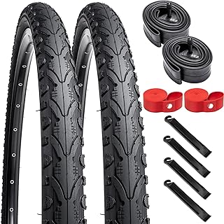 2 Pack 26" Bike Tires 26x1.75/47-559 Plus 2 Pack 26" Bike Tubes 26x1.50/1.75 AV33mm Schrader Valve with 2 Rim Strips Compatible with 26 x 1.75 Bike Tires and Tubes (Black)