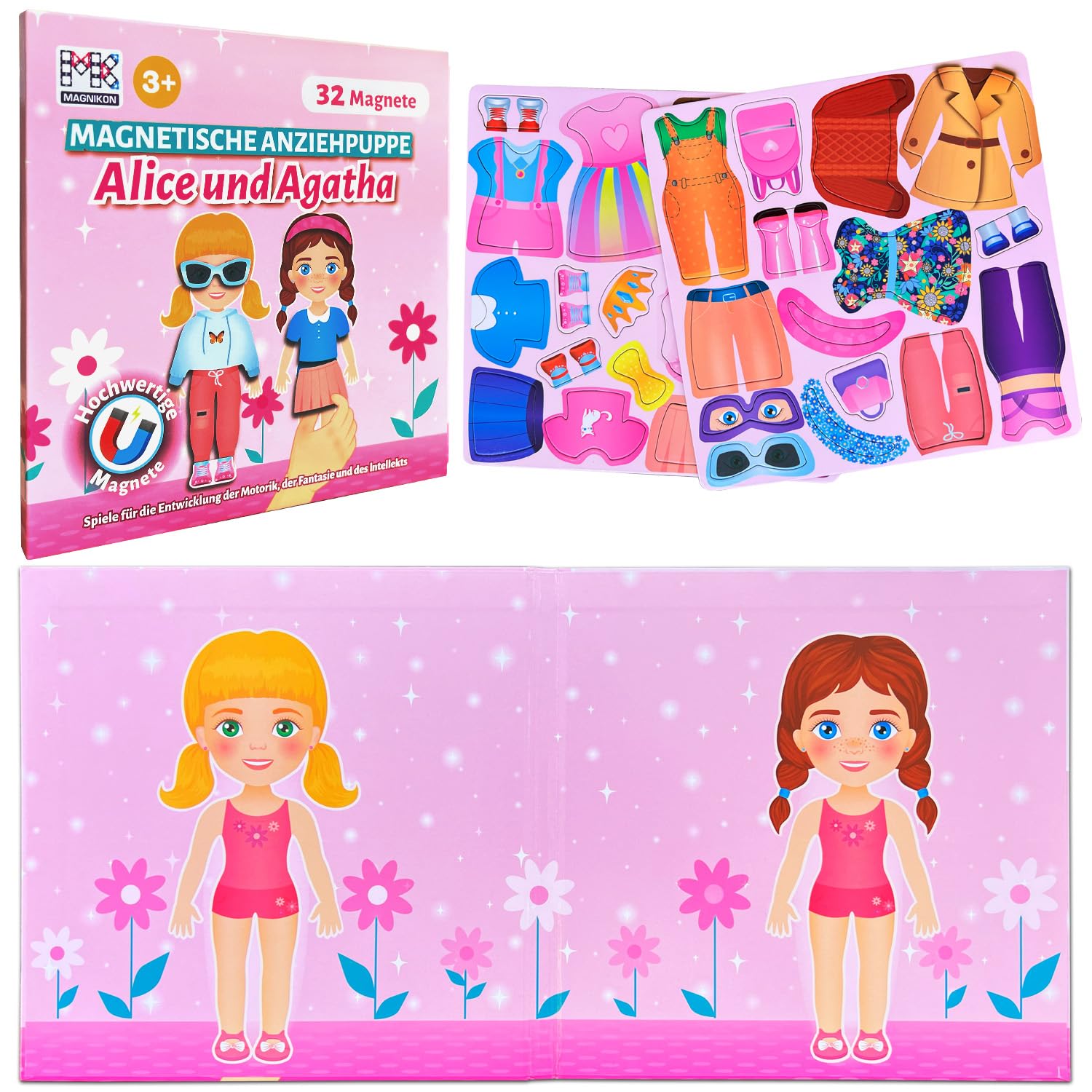 MAGNIKON Alice and Agatha Magnetic Dressing Up Dolls Toy for Travel Dressing Book Magnetic Dressing Doll with 32 Magnets