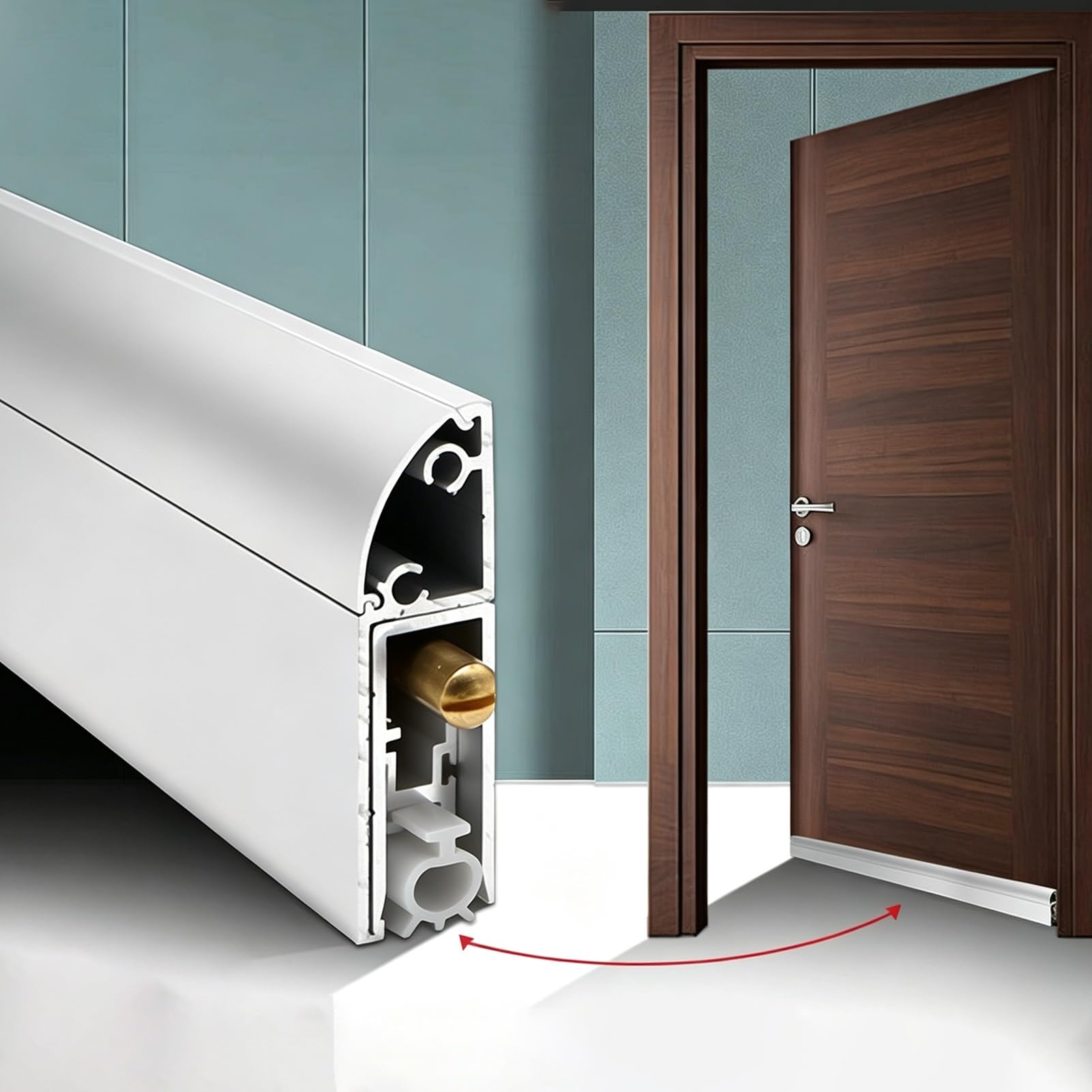 Paraspifferi Sottoporta Guarnizione Automatica per Porte con Pulsante in Ottone, Paraspifferi Antipolvere Personalizzabile per Porte, Guarnizione Inferiore per Camera da Letto | 107cm(42 1/8")