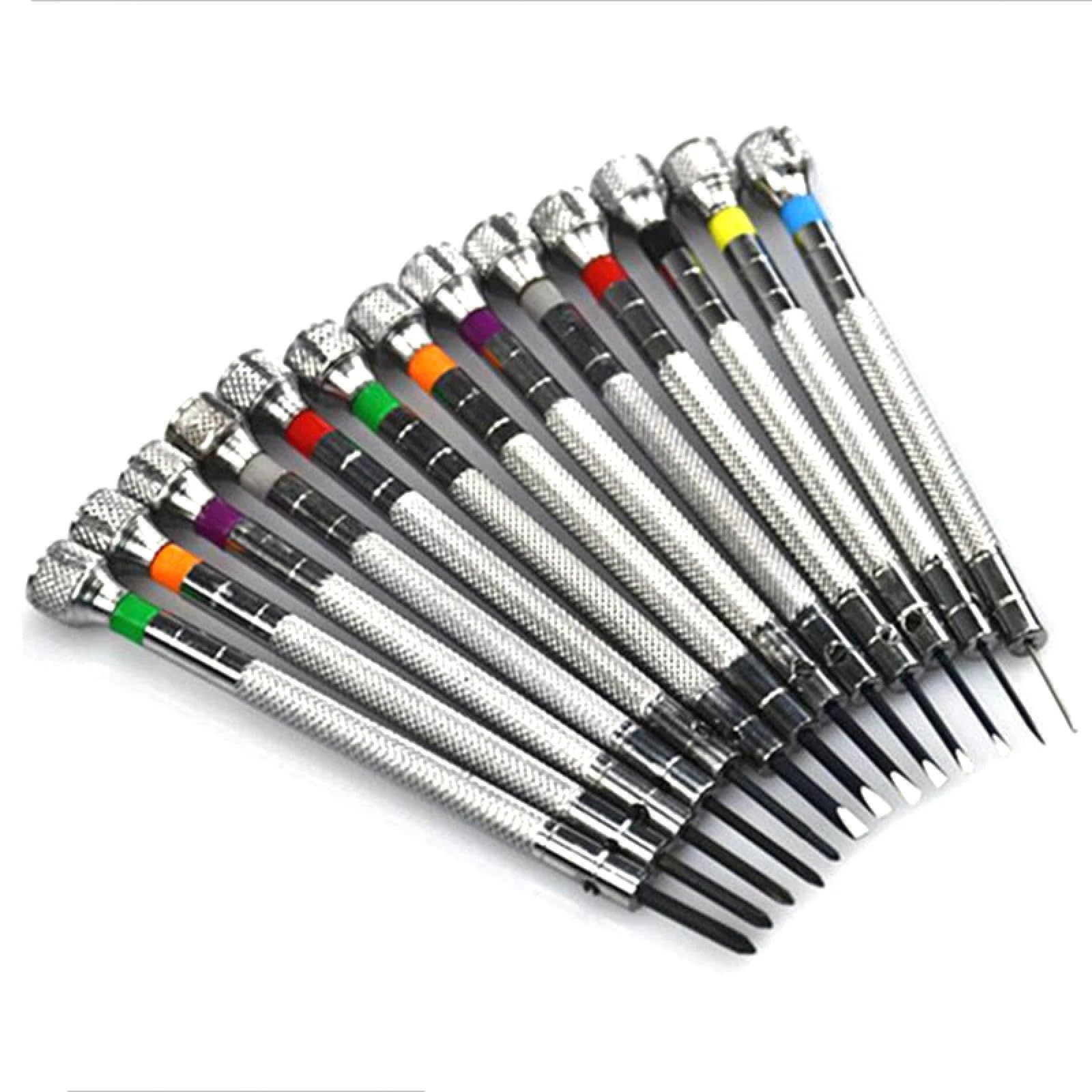 13Pcs 0.6-2.0mm Slotted Cross Screwdriver Set Metal Watch Repair Kit for Watchmaker Professional Tools