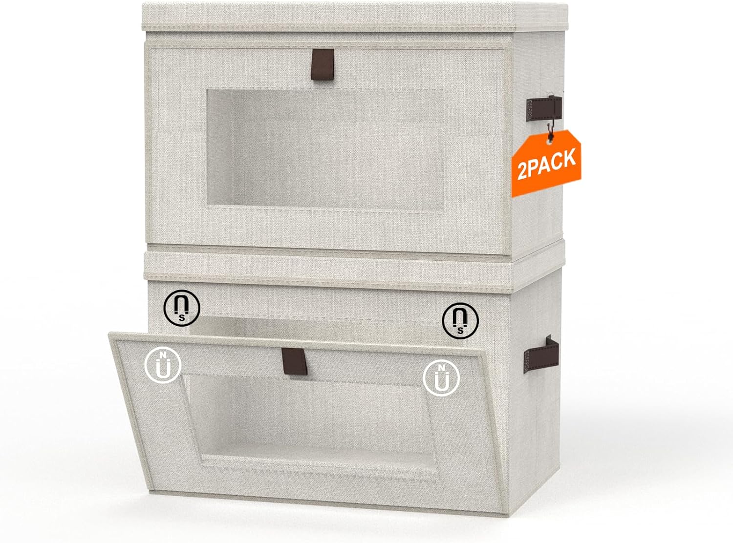 2 Pack 35L Large Foldable Closet Storage Organizer - Front Opening, Clothes Storage Bins with Handles & Window, Collapsible Decorative Storage Boxes with lid for Shelves, Living Room,Dorm