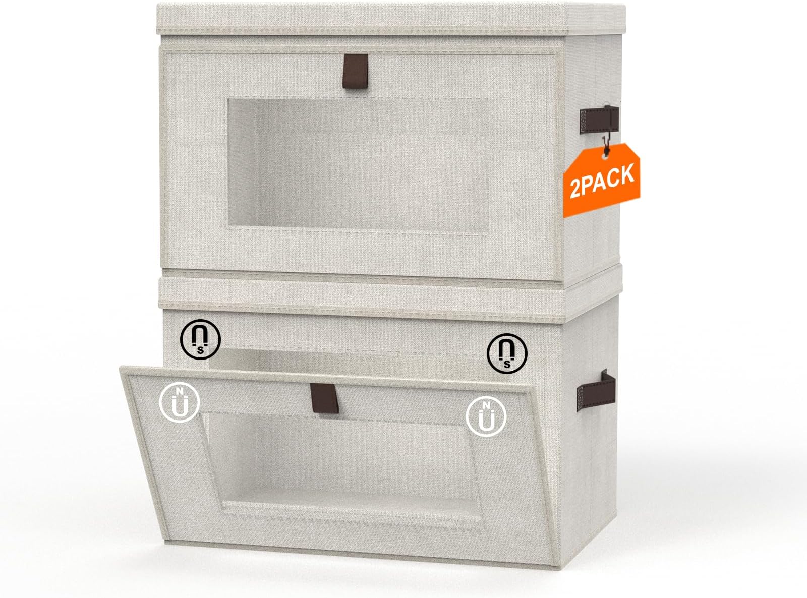 2 Pack 35L Large Closet Storage Organizer - Front Opening, Clothes Storage Bins with Handles & Window, Collapsible Decorative Storage Boxes with lid for Shelves, Living Room,Dorm