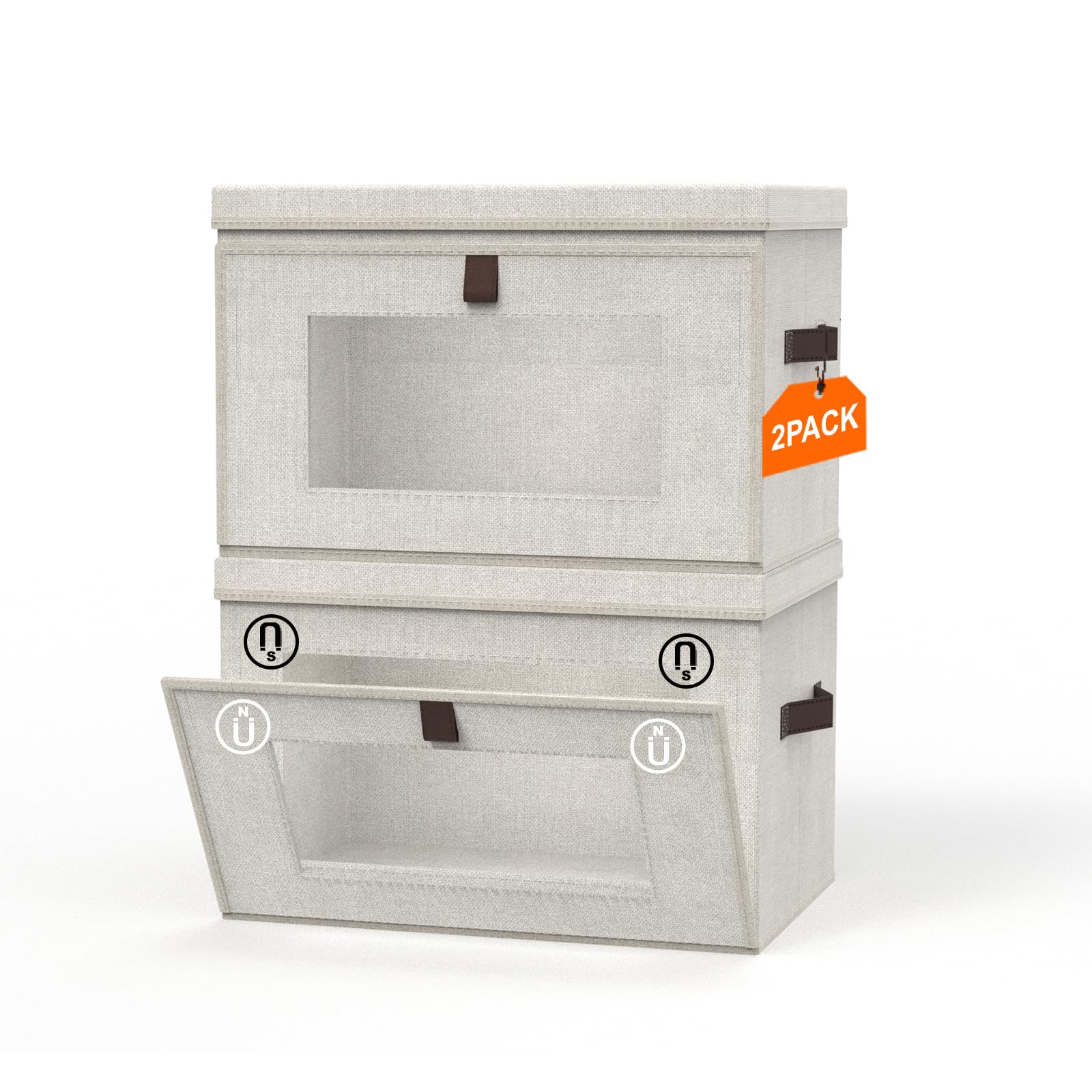 2 Pack 35L Large Closet Storage Organizer - Front Opening, Clothes Storage Bins with Handles & Window, Collapsible Decorative Storage Boxes with lid for Shelves, Living Room,Dorm