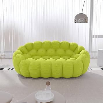 Bubble Couch, 78.74 Curved Loveseat Couch, Memory Foam Bubble Sofa Modern Lazy Lounger Chair, 3D Honeycomb Shape Round Sofas for Living Room Lemon Green