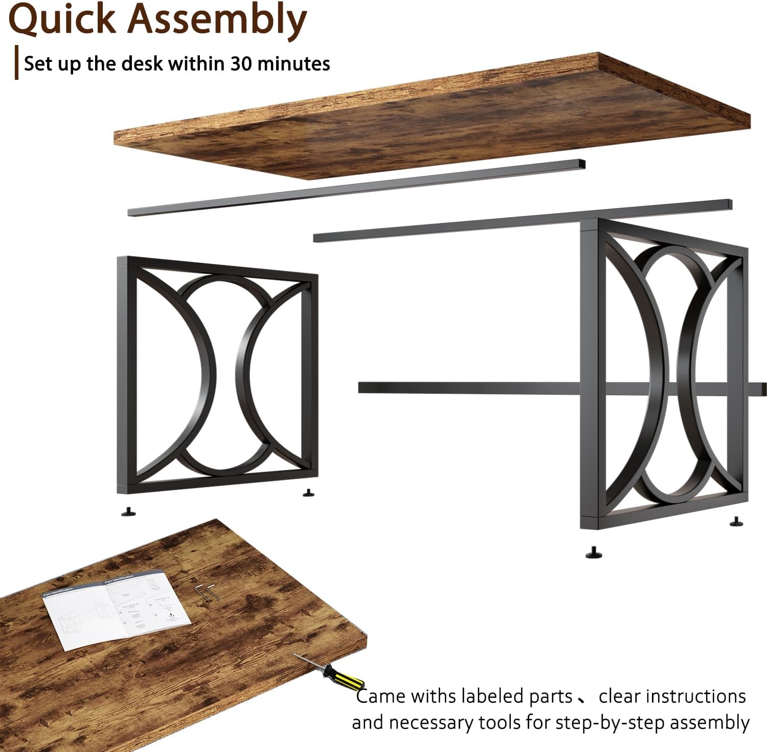 HSH Rustic Computer Desk, Metal Wood Home Office Desk, Simple Industrial Study Executive Desk for Work Writing, Modern Student Gaming Computer PC Table for Bedroom Living Room, 55 Inch, Rustic Brown