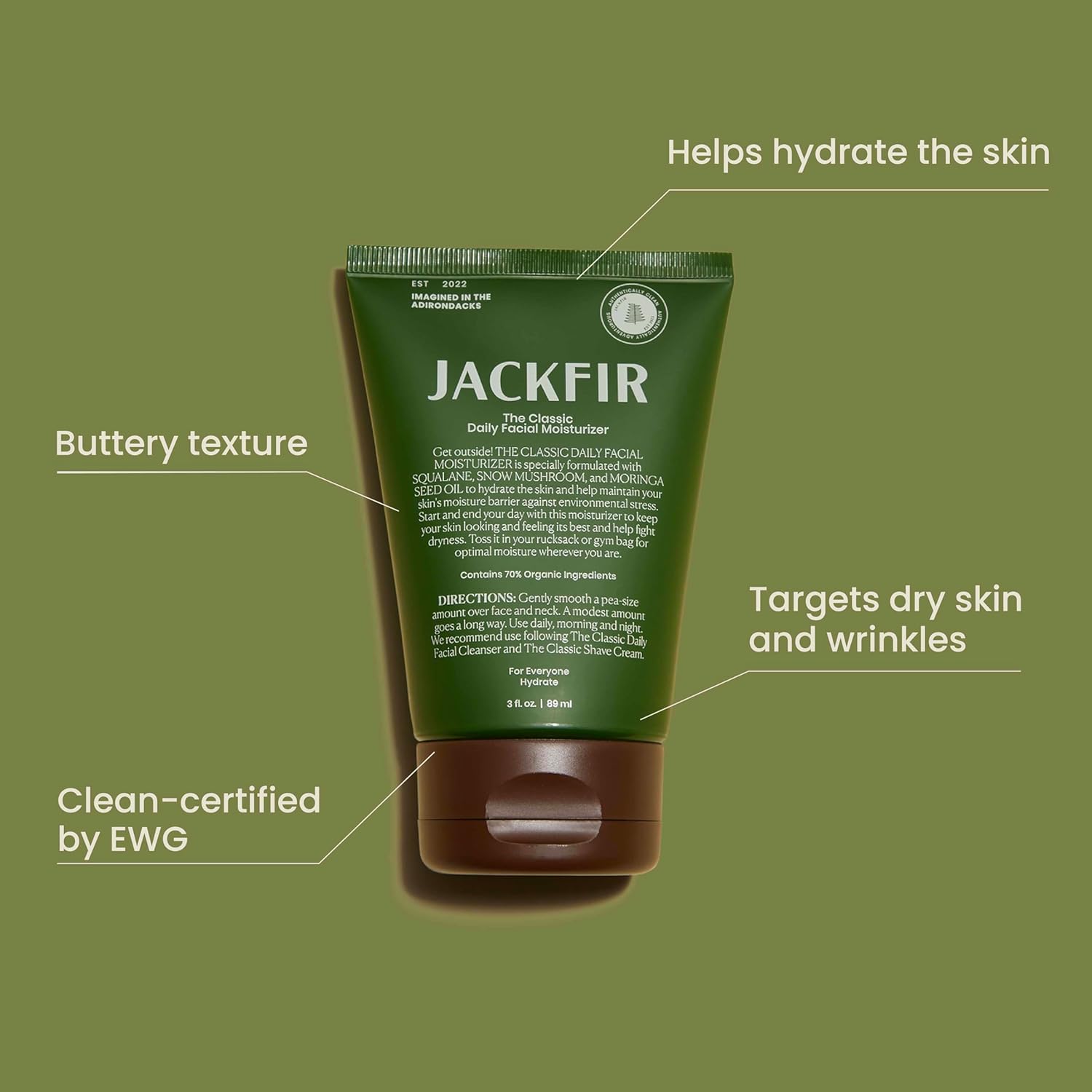 Jackfir The Classic Daily Facial Moisturizer, Natural Face Cream for Men, Hydrate with Aloe, Squalane and Moringa Seed Oil, EWG Verified, Organic Ingredients, For All Skin Types, 3 Fl Oz