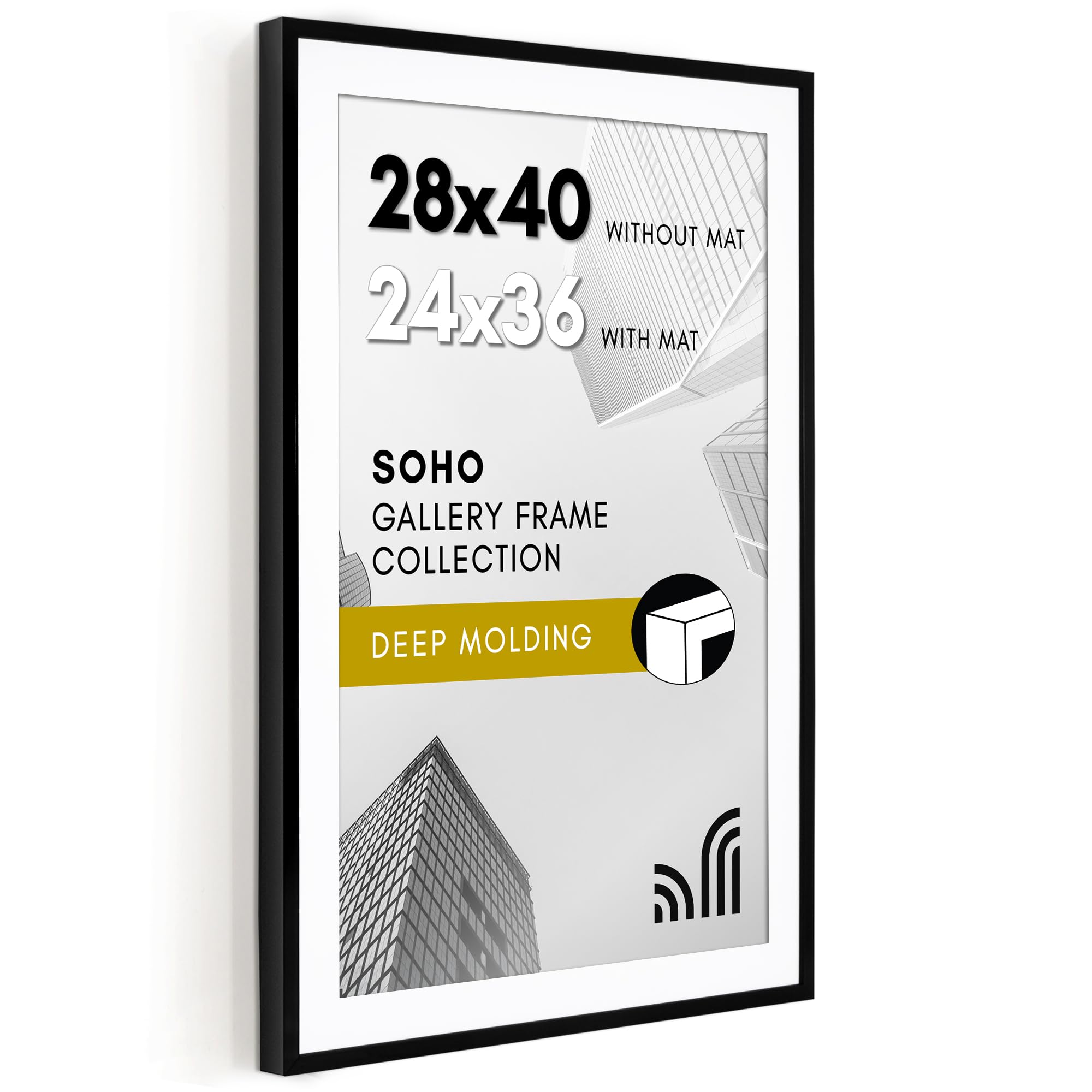 Americanflat 28x40 Poster Frame with Polished Plexiglass - Use as 24x36 Frame with Mat or Display 28x40 Photo Without Mat - Soho Collection - Deep Molding Picture Frames for Wall Display - Black