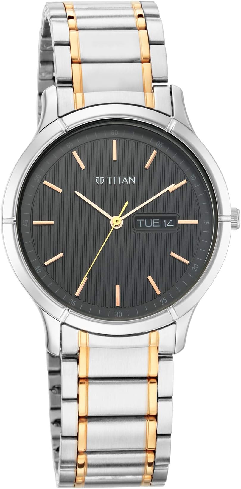 Titan Lagan Quartz Analog With Day & Date Black Dial Two Toned Silver & Gold Metal Strap Watch for Men - NS1775KM01