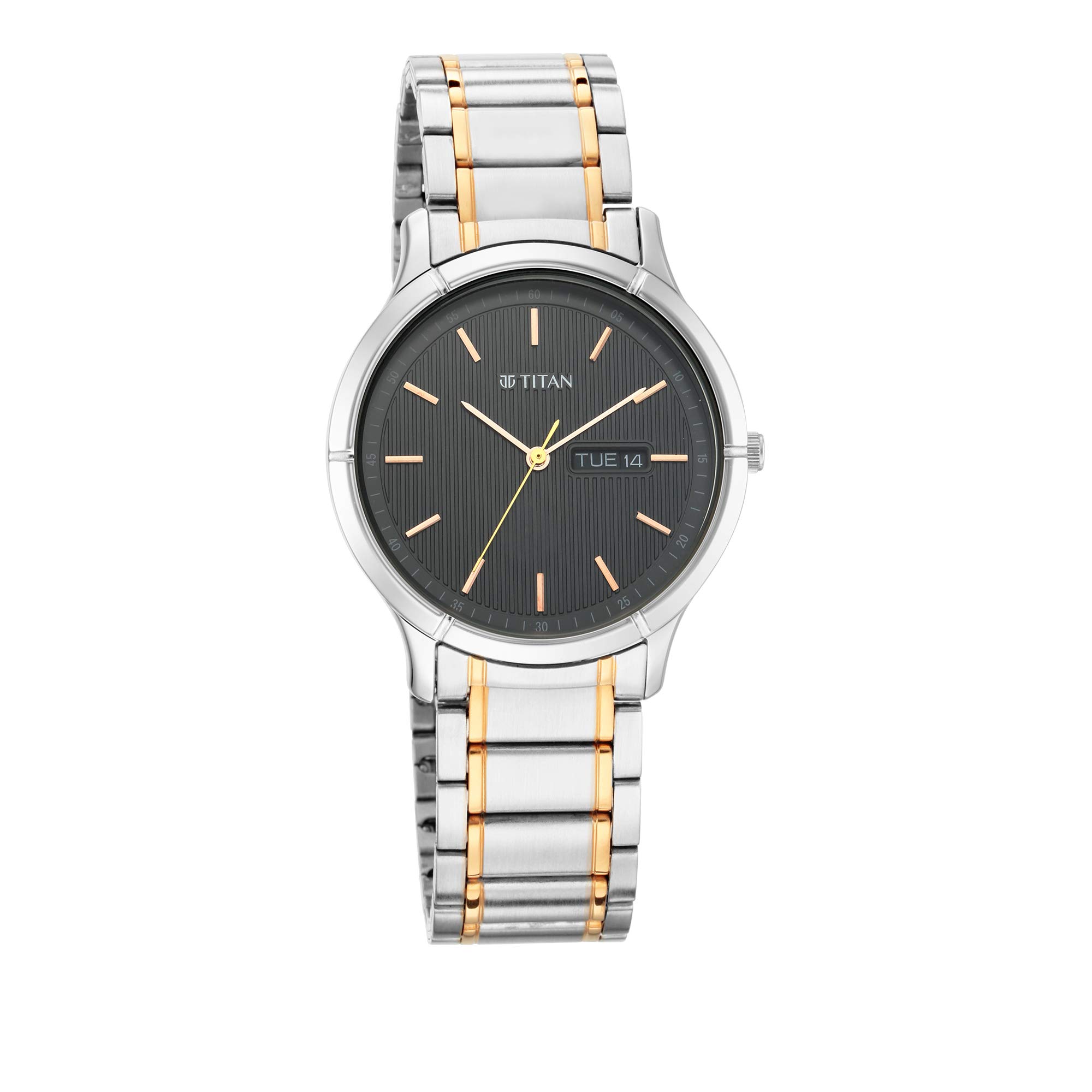 Titan Lagan Quartz Analog With Day & Date Black Dial Two Toned Silver & Gold Metal Strap Watch for Men - NS1775KM01