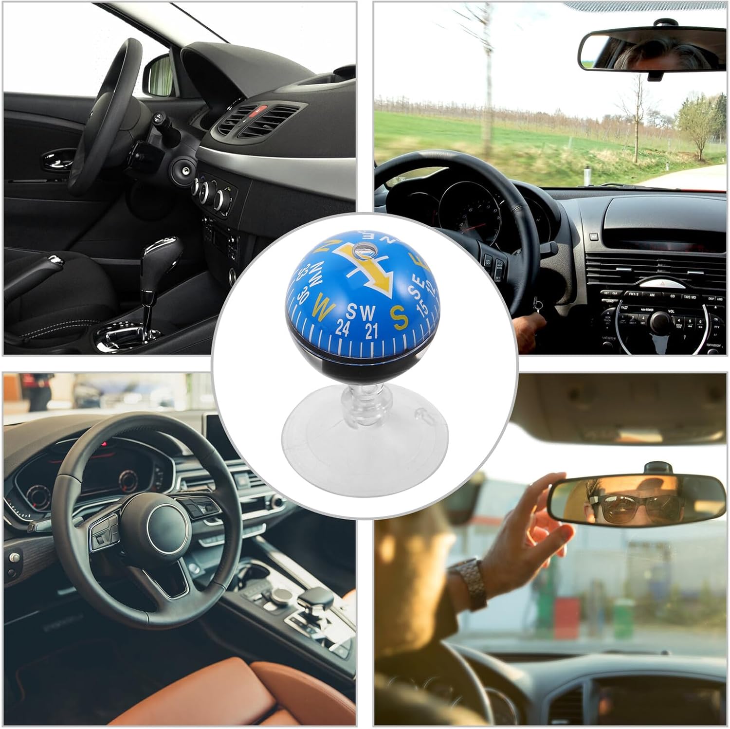 Portable 38mm Car Dashboard Compass with Suction Cup Plastic Auto Navigation Compass for Hiking and Marine Use Blue Suction Mount for Vehicle and Outdoor Directions
