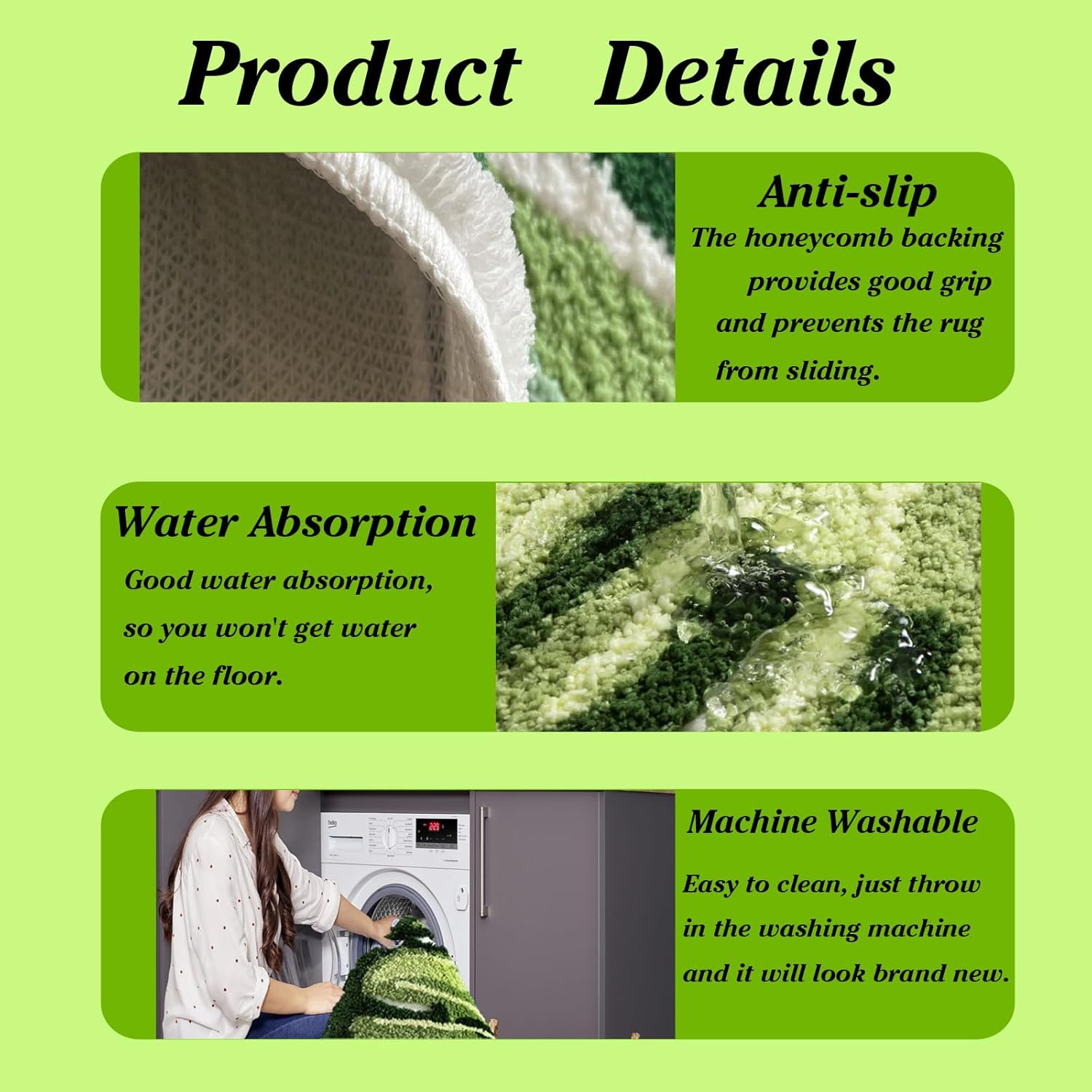 Cute Bathroom Rugs with Green Leaf Mat, Non Slip Palm Shaped Plush for Shower Floor, Kitchen, Bedroom, Kids Room, Bathtub Rug Machine Washable, 26’’ x 31.5’’, Monstera