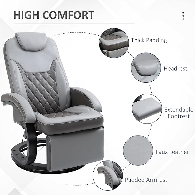 Sillón Reclinable Giratorio con Reposapiés, Gris miniatura 5