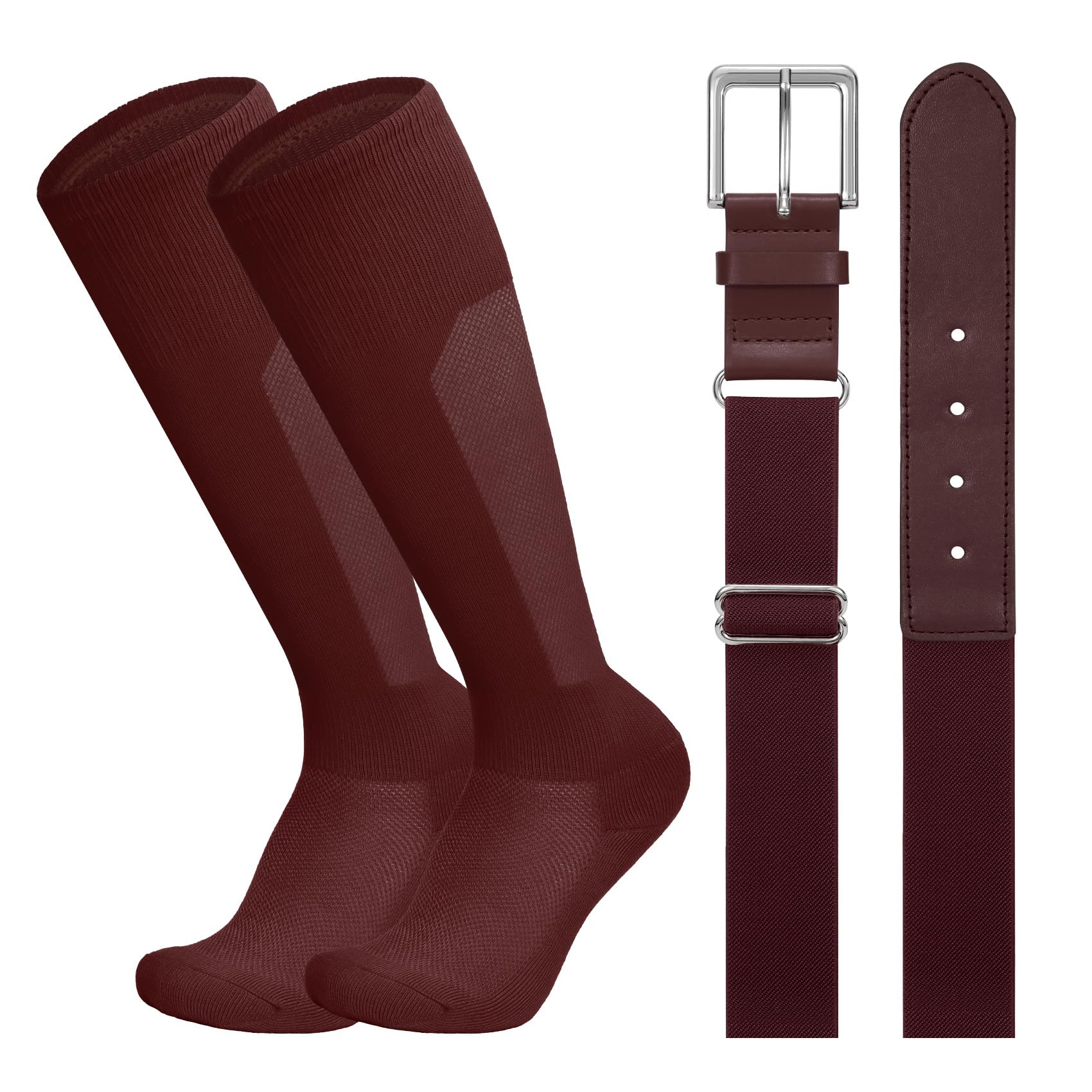 LEACOOLKEY Baseball Belt and Socks Combo Set Breathable Softball Socks and Elastic Belt for Youth Adult