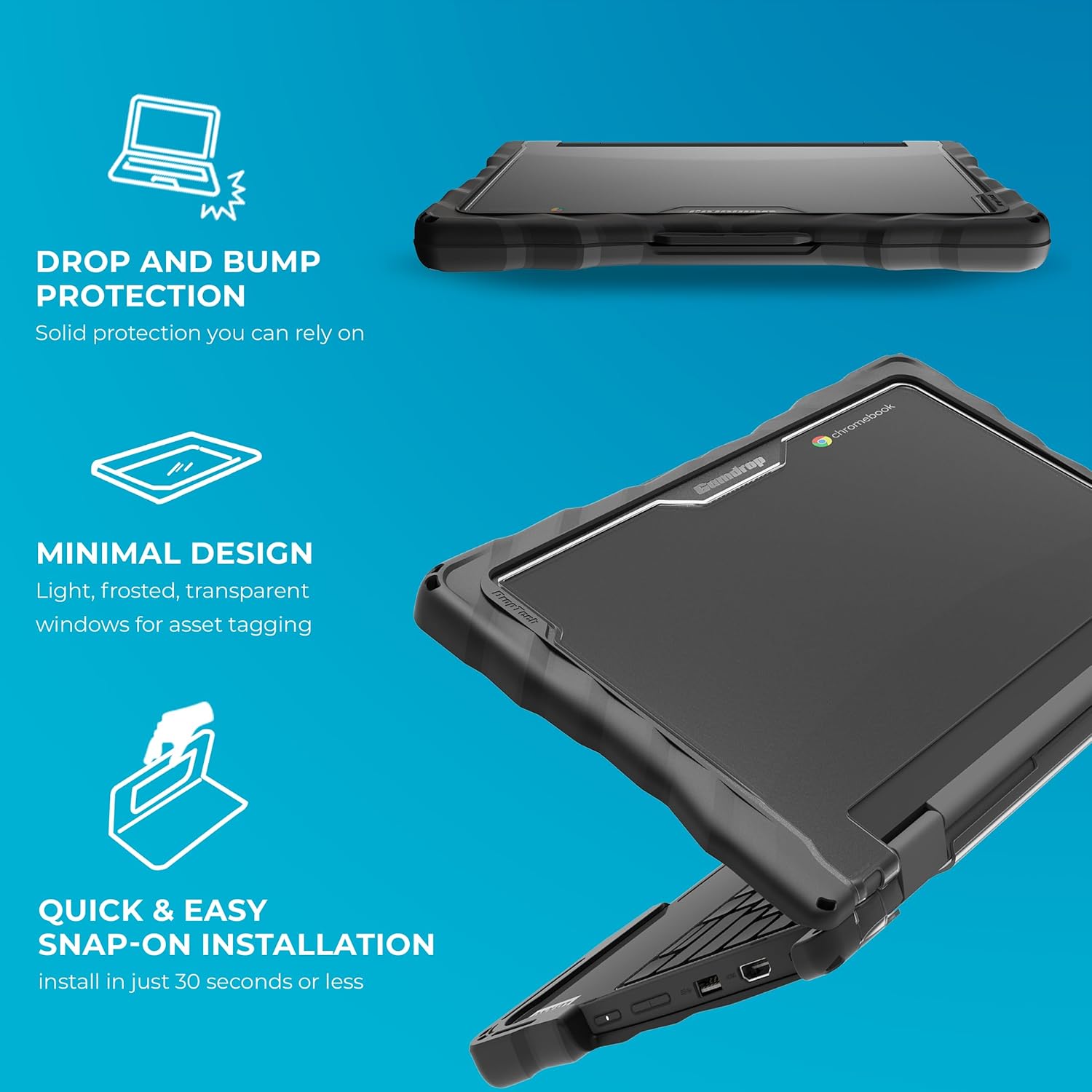 Gumdrop DropTech Laptop Case Fits Lenovo 300e | 300w Yoga Gen 4 (2-in-1) Rugged Drop Tested and Shockproof Reliable Device Protection for Kids K-12 Students School Office or Business Use - Black