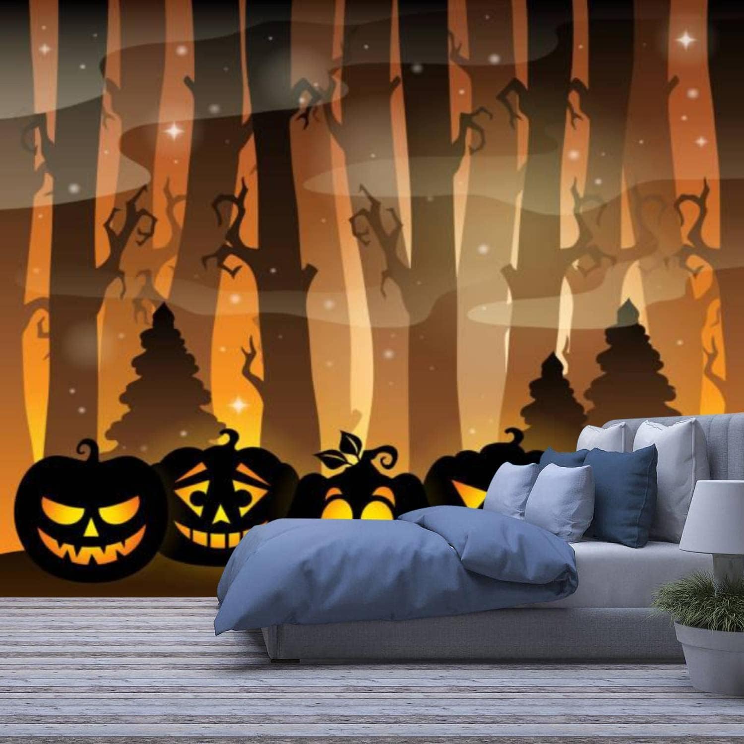 Papier peint citrouille Halloween autocollant pour rénover sans colle ni bulles