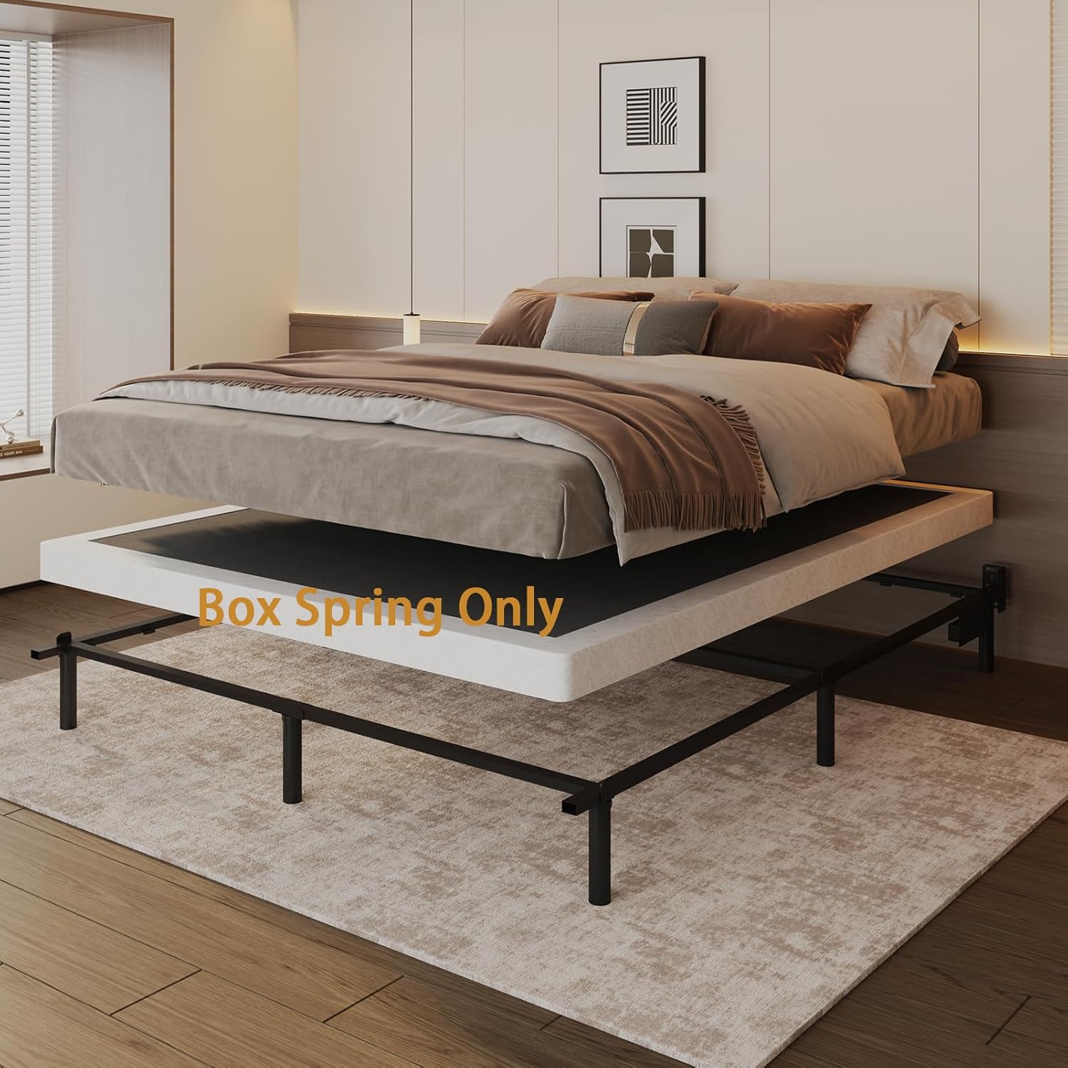 3 Inch Heavy Duty Low Profile Full Box Springs for Bed,Mattress Foundation,Metal Bed Base with Fabric Cover,Noise-Free, Easy Assembly