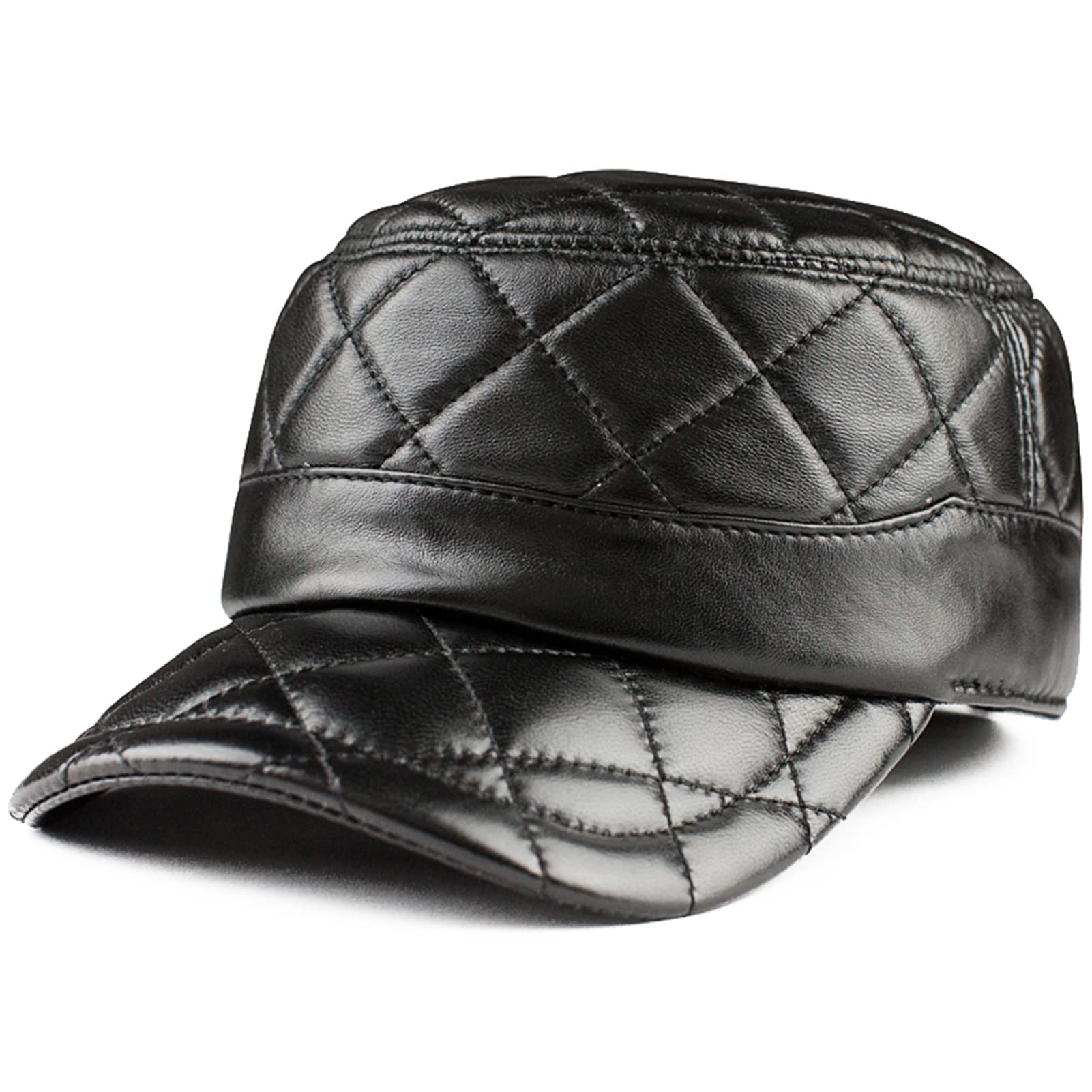 Maschio Inverno Caldo Vera Vera Pelle Cappelli da Esercito Piatto per Uomini Inverno Testa Calda Pesca per Pesca da Baseball bustine Black