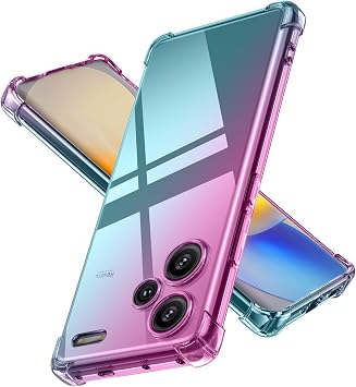 PNEWQNE WY68-34 Redmi Note 13 Pro+ 5G Case, Gradient Clear, Full Protective Cover for Redmi Note 13 Pro Plus 5G Case, Shockproof, Shock-Absorption, TPU, Shock-Resistant, Soft, Lightweight, Thin, Fall Prevention, US Military MIL Standard, Transparent, Durable, Yellowing Prevention, Fingerprint Prevention, Non-Slip, Popular, Mobile Phone Cover, Pink + Green