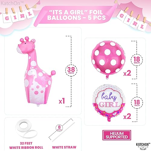 Miniatura 4 de KatchOn Decoraciones de jirafa rosa para baby shower, paquete de 5 Globos It's A Girl para decoración de fiesta de jirafa bebé niña