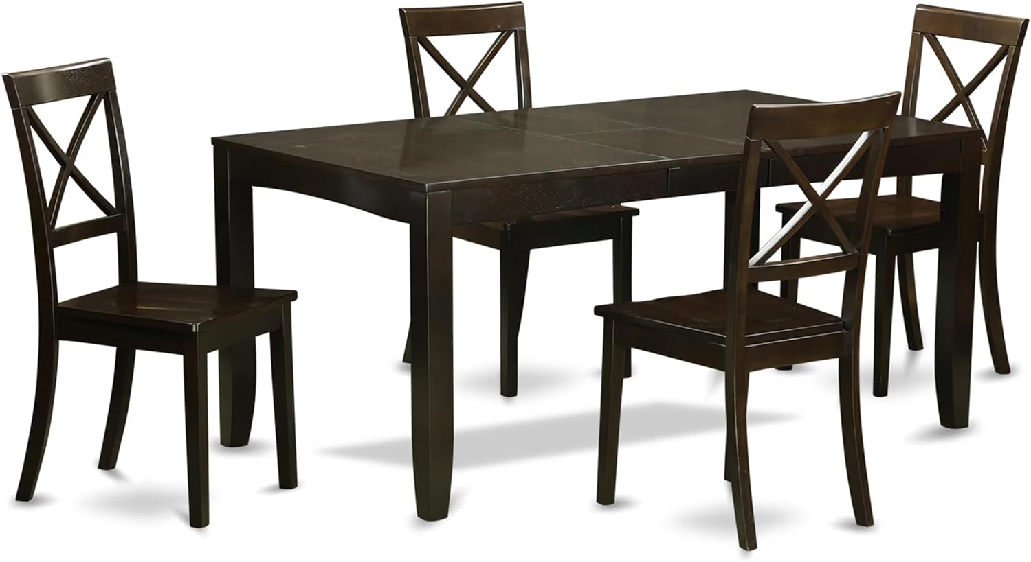East West Furniture LYBO5-CAP-W 5 Piece Dining Table Set for 4 Includes a Rectangle Kitchen Table with Butterfly Leaf and 4 Dinette Chairs, 36x66 Inch, Cappuccino