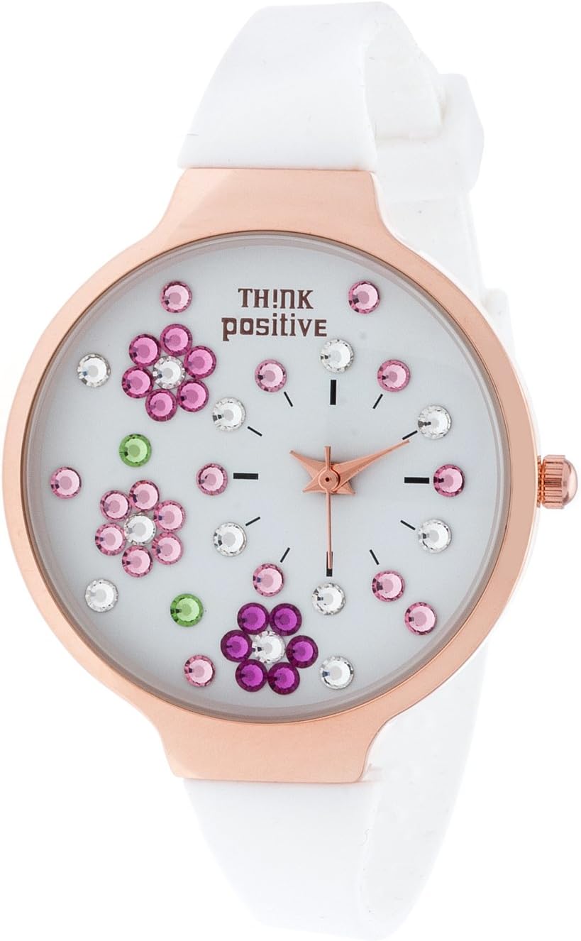 Ladies' Think Positive® Model SE W113 Flowers Medium Rosè Silicone Strap Color White