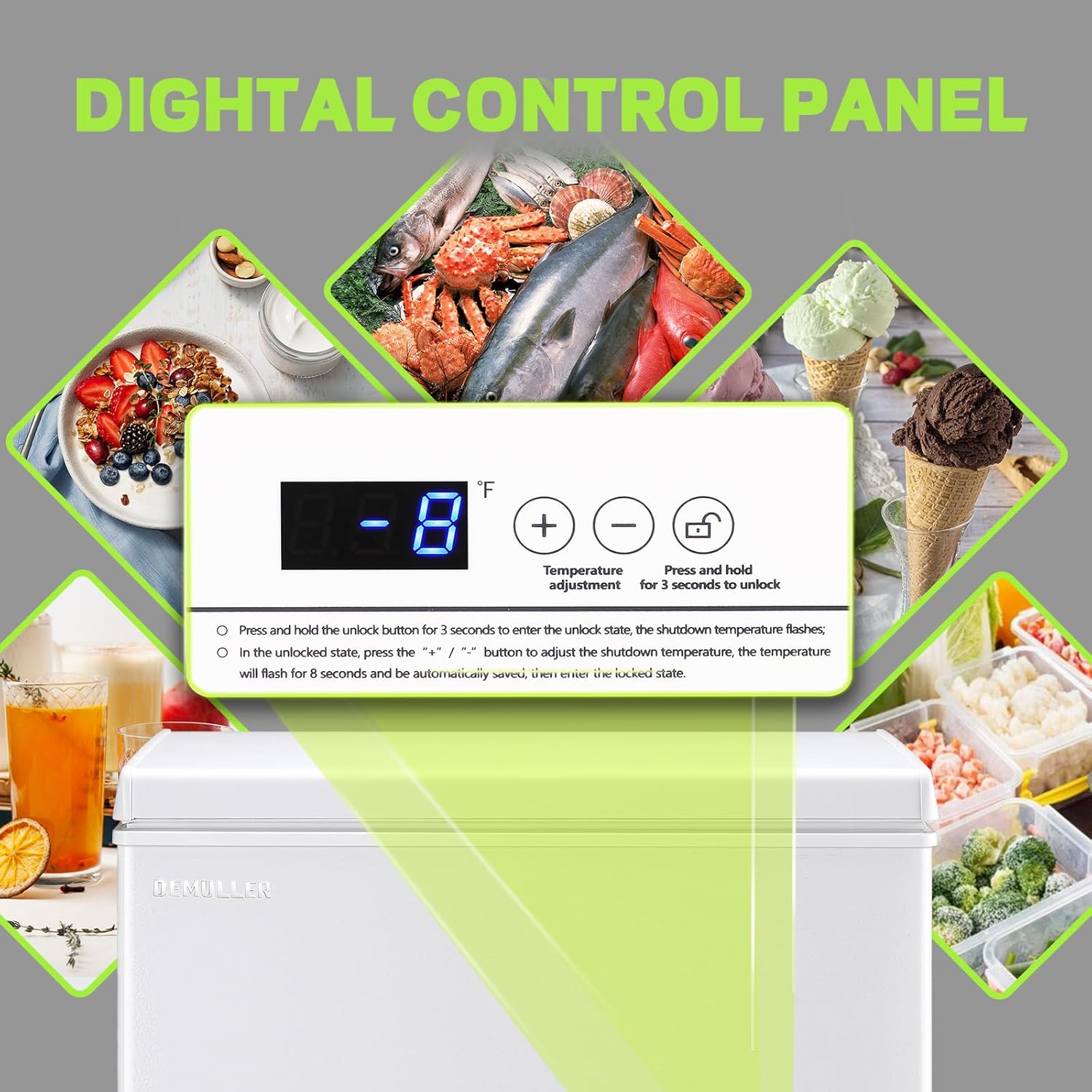 Chest Deep Freezer with 2 Hanging Baskets Electronic Control to 1℉Top Open Door Open Freezer Energy Saving Quiet Operation Perfect for Dorm, Garage and RVS, White