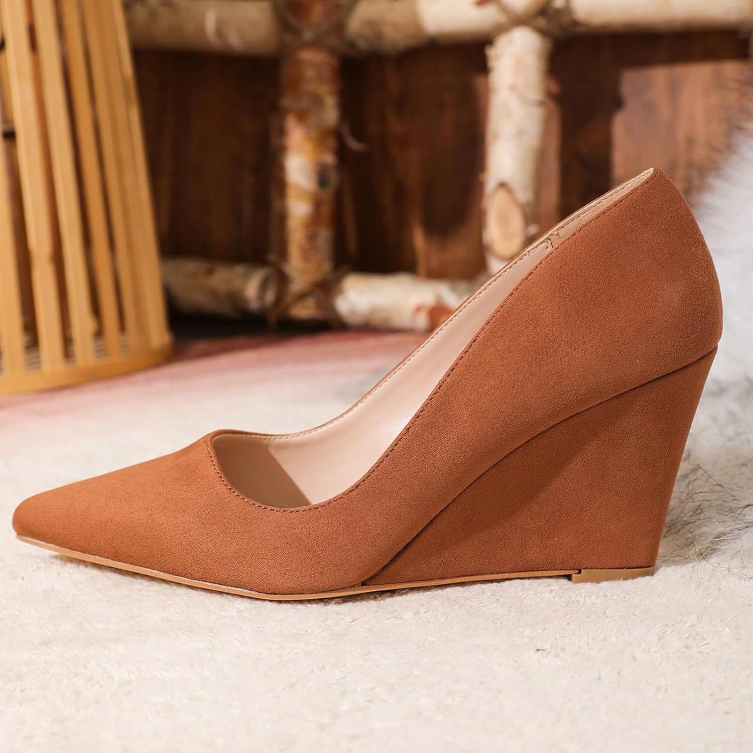 Lryweisy Women's 4 Inch Pumps Pointy Toe Wedding Dress Shoes Slip on Stiletto Pump,Black Stiletto Heels Closed Toe Heels Dress Shoes Nude Shoes Sexy Heels