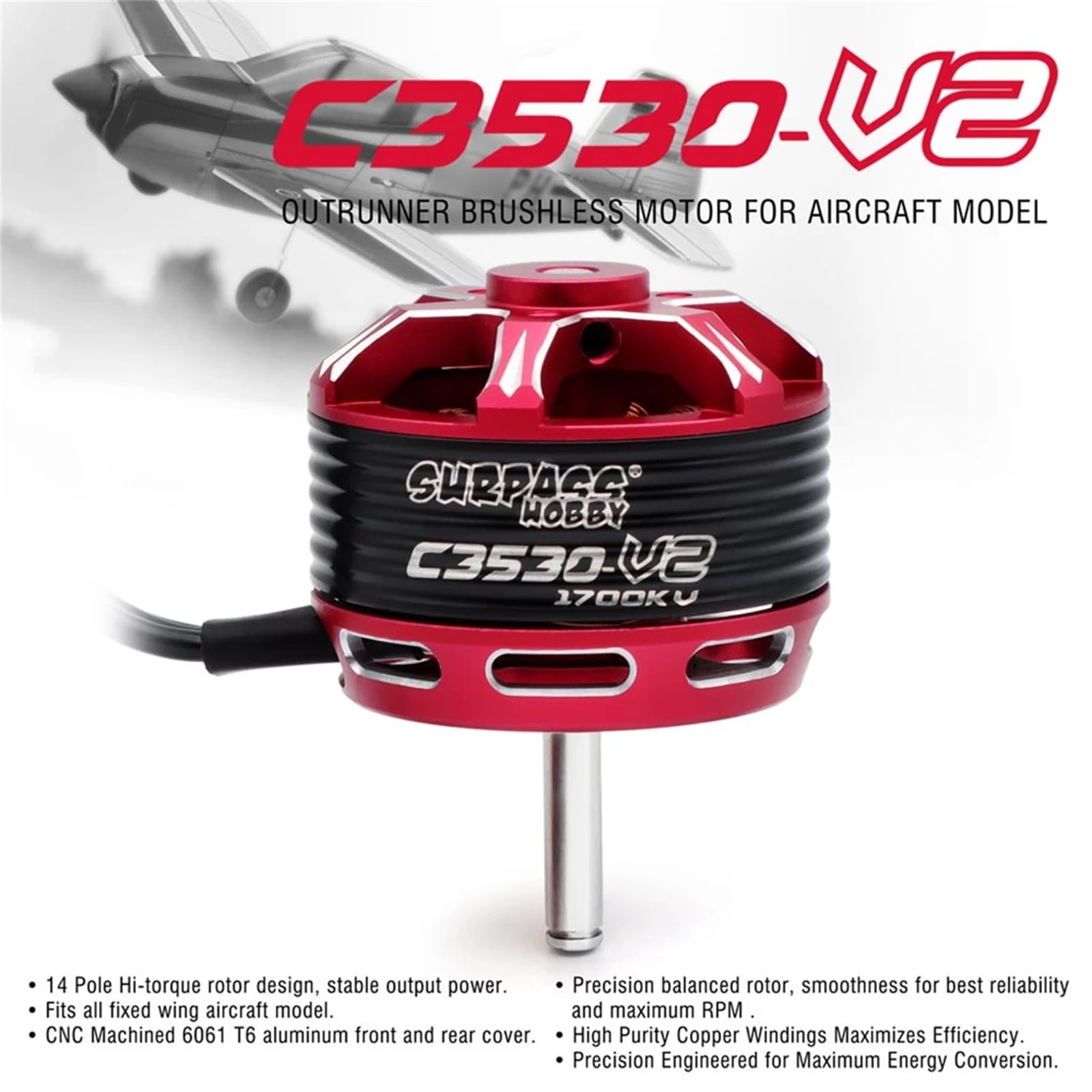 C3530 V2 1100KV Outrunner Brushless Albero motore ø4MM per RC Aereo Aereo Ala Fissa RC Drone