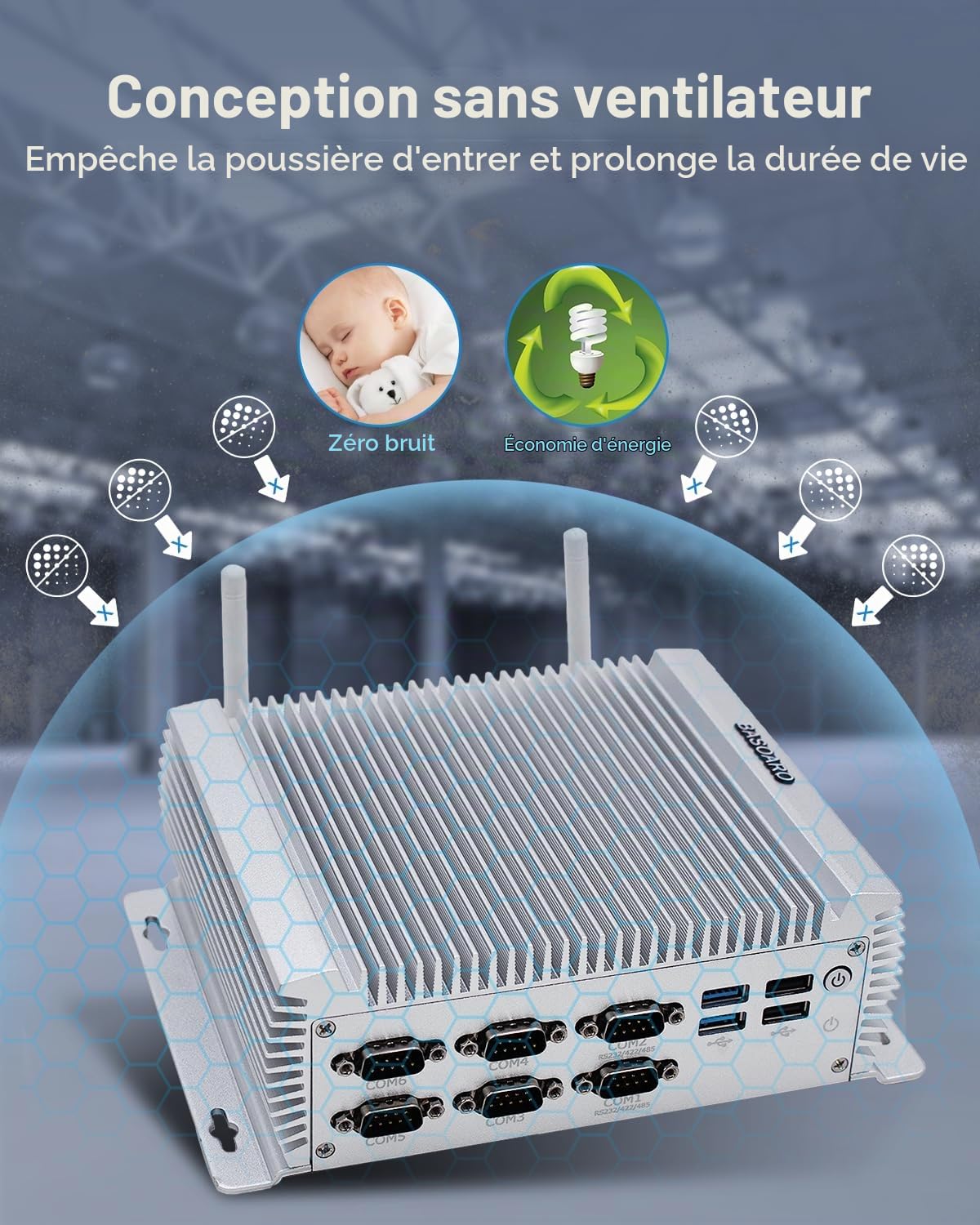 BASOARO Mini PC Industriel Win 10, PC de Bureau sans Ventilateur, Core i7 4500U, 8GB RAM 256GB SSD, 2 Gigabit Ethernet, HD, VGA, RS232/RS485 COM, 4 USB3.0, 4 USB2.0, WiFi, BT