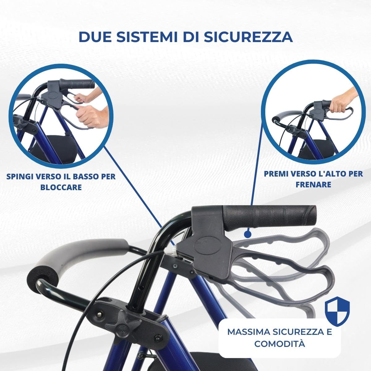 Mobiclinic®, Deambulatore per anziani, Pieghevole, Leggero, Augusto, Alluminio, Con cestino, Regolabile, Gambe e maniglie regolabili, Marchio europeo, Seduta 4 ruote, Adulti o disabili