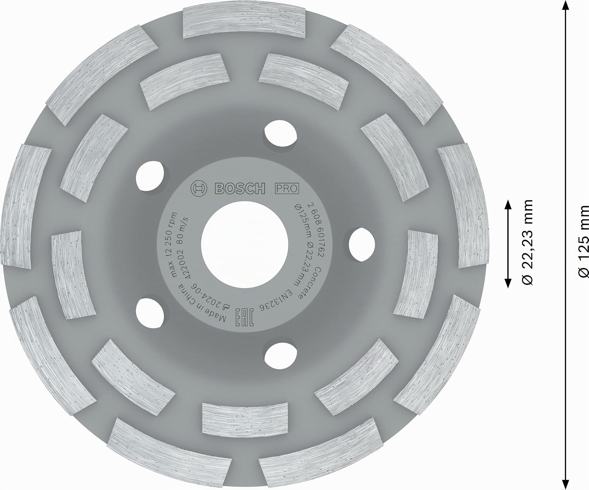 Bosch Accessories Professional 2608601762 Expert for Concrete-Disco diamantato, Lunga Durata, 125 x 22.23 x 5 mm, Nero