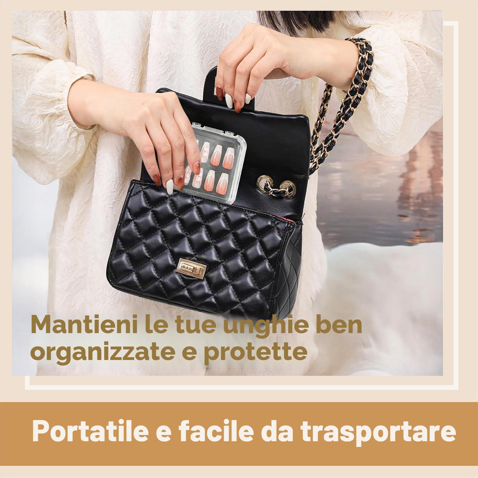 12 Pezzi Scatole Espositore Punte per Unghie (8.5 × 8.5 CM) 60 Pezzi Nastro Biadesivo 1 Grande Scatole Imballaggio Kit Supporto Trasparente Espositori Unghie Finte per Press on Nail Business