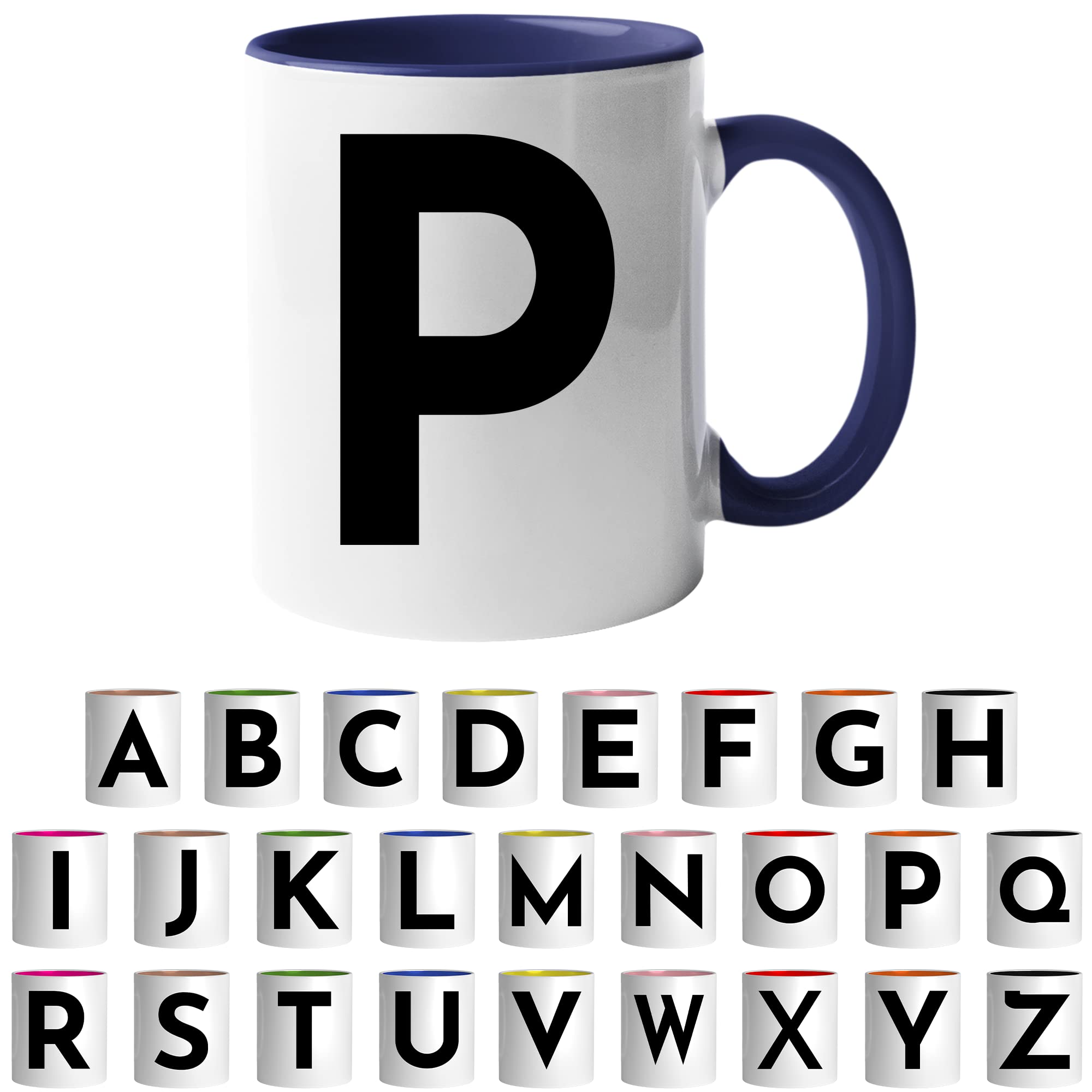 Design Letters Coffee Cup - Available in A-Z | Initial Mug with Alphabet | Ceramic Coffee Mugs for Women, Men | Letter P Mug | Blue