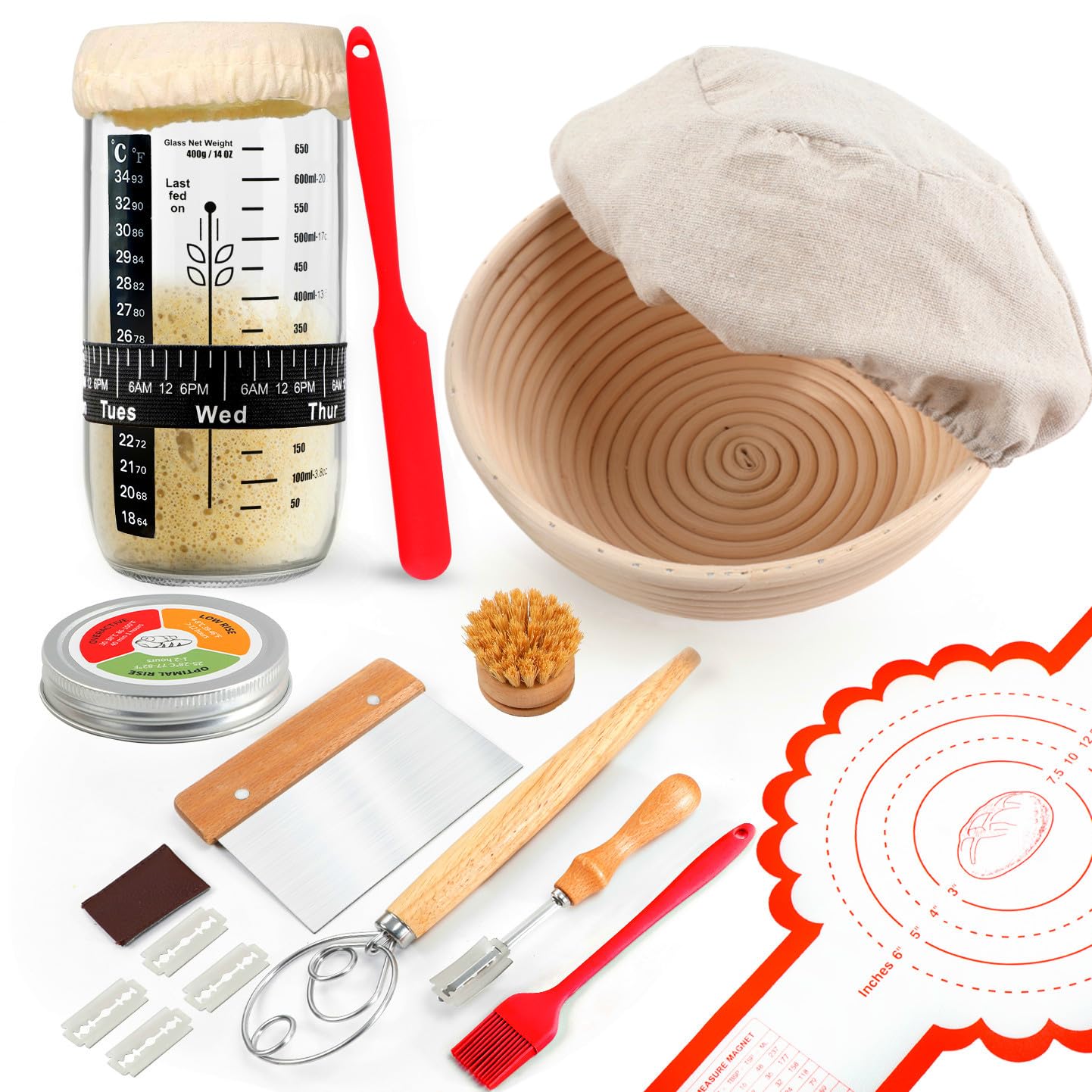 Joyyy Sourdough Starter Kit, Banneton Bread Proofing Basket, 8.5Inch Proofing Basket for Baking, Banneton Bread Baking Gift Set, Sourdough Bread