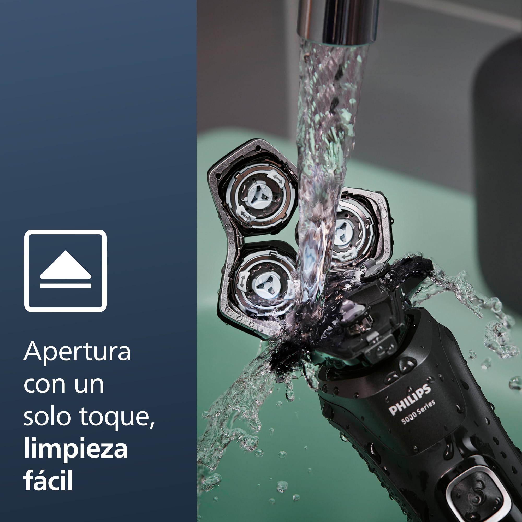 Philips Shaver serie 5000, afeitadora eléctrica Wet & Dry con tecnología SkinIQ, cortapatillas desplegable, estuche de viaje, Quick Clean Pod, azul eléctrico, modelo S5889/50