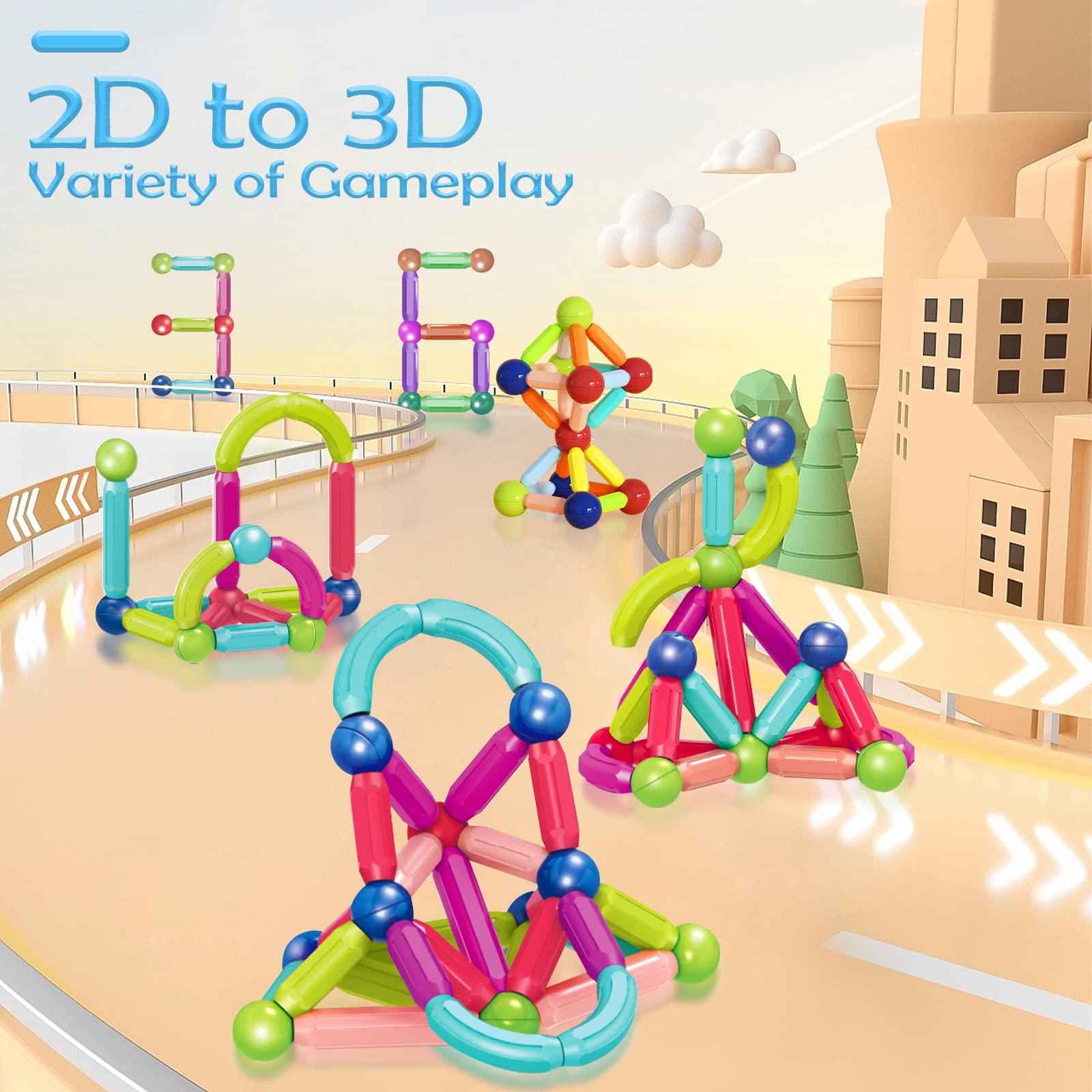 SVYHUOK Bloques de Construcción Magnéticos 3D Juguetes de Construcciones Magneticas Niños, 64 Piezas Liberar la Creatividad Más Juguetes Educativos, Juego de Imanes para Niños Reyes Magos Regalos