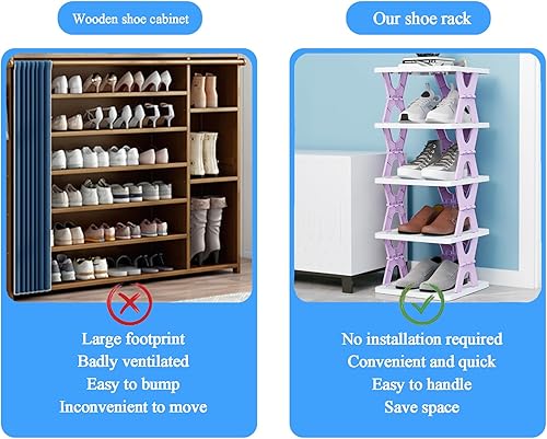 Miniatura 4 de Organizador de zapatos plegable de 6 niveles de instalación estrecha y libre, pequeño zapatero para puerta delantera, entrada y almacenamiento de