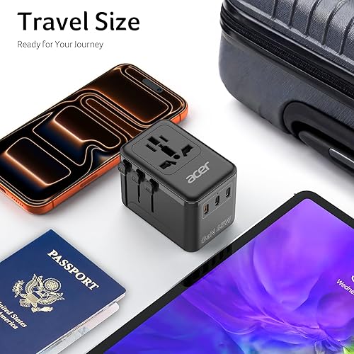 Miniatura 5 de Acer Adaptador de enchufe de viaje universal GaN de 45 W, adaptador de corriente internacional con 3 USB C y 1 USB A, toma de corriente en todo el
