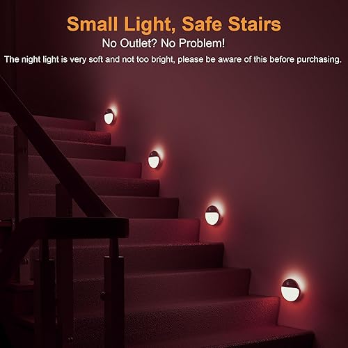 Miniatura 3 de Paquete de 2 Luces Nocturnas Rojas, Luz Nocturna a Pilas, Luces Adhesivas Pequeñas de 6.6 cm, Luz con Sensor de Movimiento Regulable, 3 Modos de