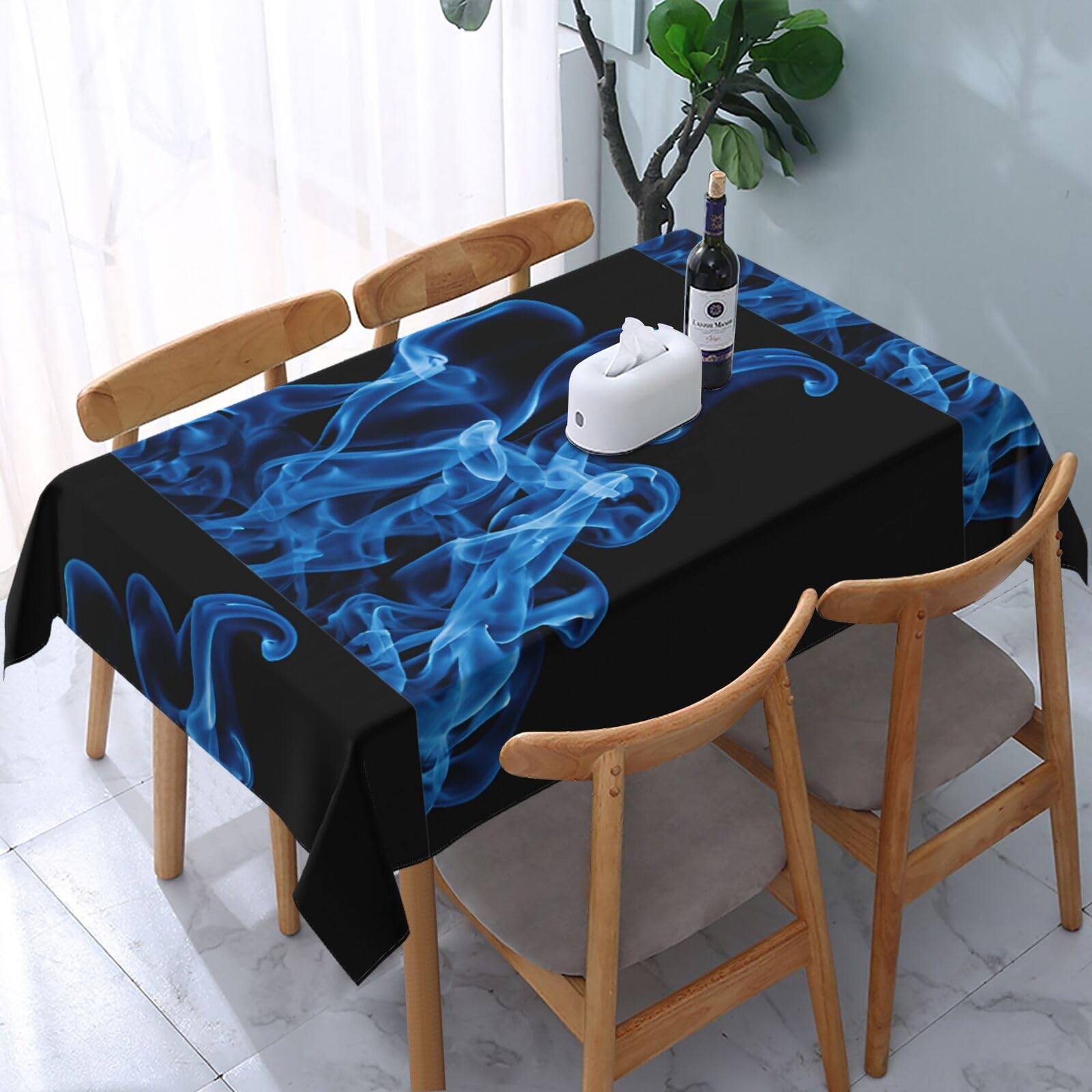 Nappe rectangulaire anti-plis cuisine et salle à manger flamme bleue 137x183 cm