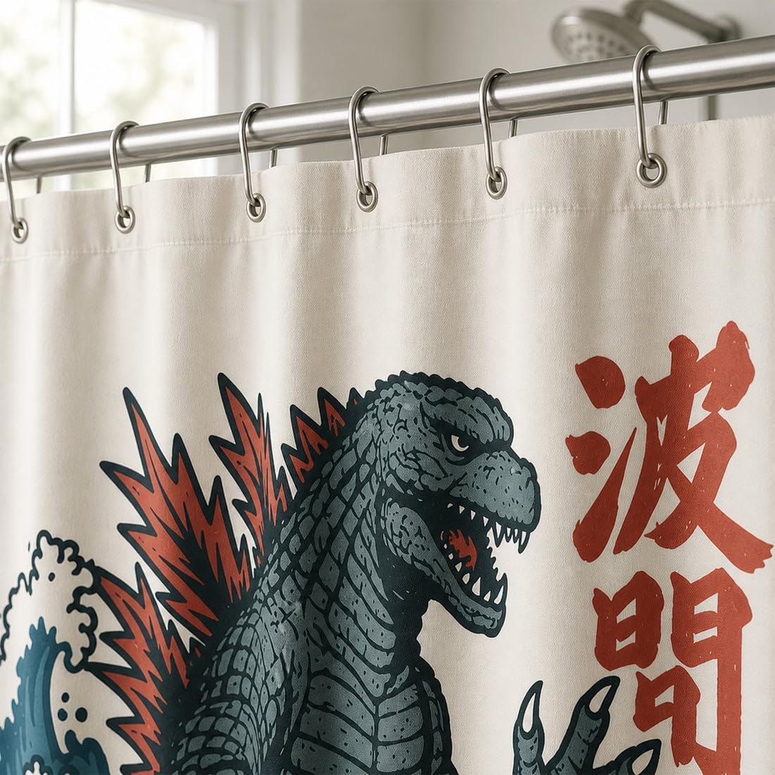 Japanese Kaiju Shower Curtain with Hooks, Waterproof & Washable Shower Curtain for Bathroom, Modern Curtains, Duschvorhang image 5