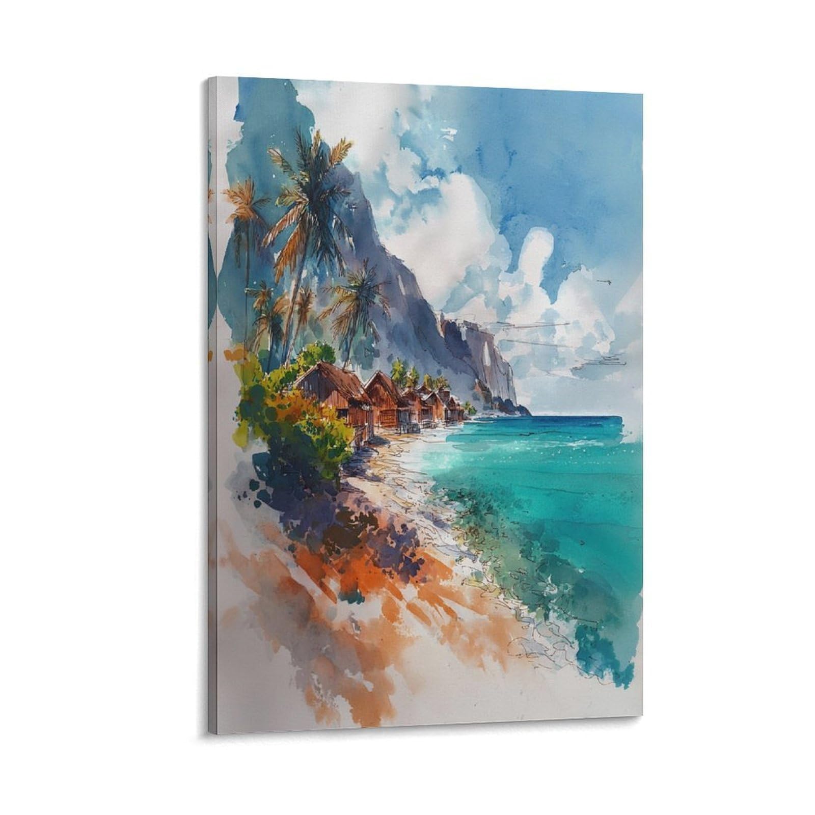XWYMXZ Cancun Watercolor Painting Mexico Coast Travel Posters 24x36inch(60x90cm) Vintage Watercolor Canvas Art