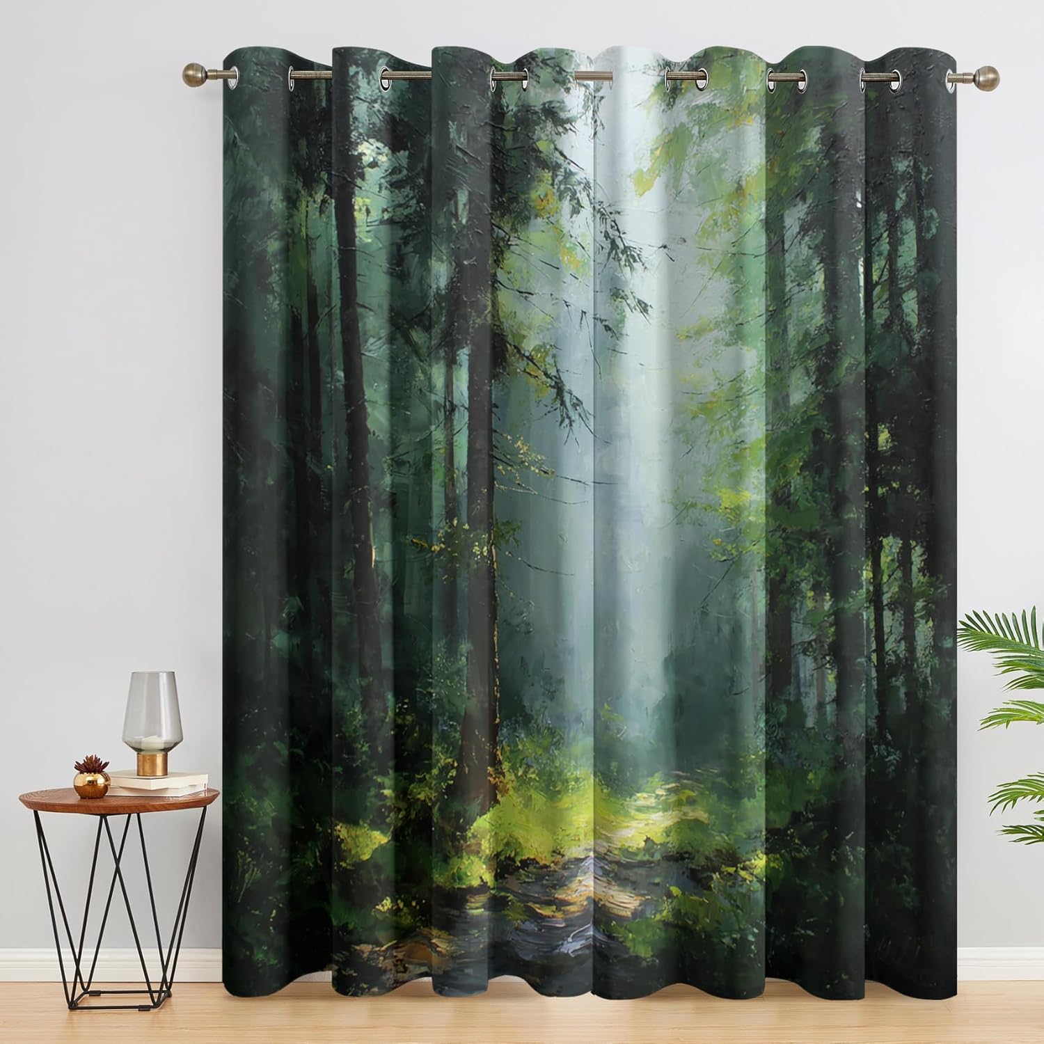 Forest Bedroom Curtains 63 Inch - Nature Landscape Printed Living Room Curtains, Forest Home Decor Blackout Window Drapes with Grommet, 2 Panels Set - HL9512