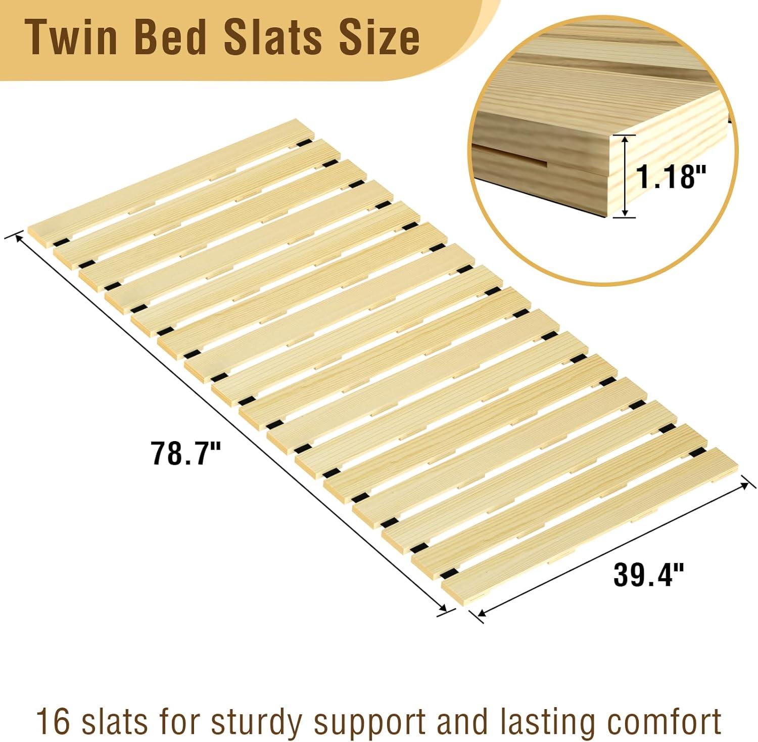 Size twin Japanese Tatami Mat Floor Bed, Knotless Solid Wood, Roll-Up Slatted, Bed Plate with 2 Storage Straps, Moisture-Proof and Breathable for Floor Sleeping or Futon Mattress, Twin