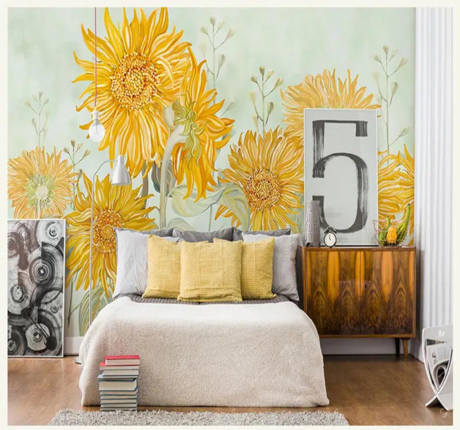 Tzxztt Beautiful Three Dimensional Hand Drawn Sunflowers Art Modern 3D Wallpaper Premium Textured Silk Neutral Tones Material Ideal for Living Room Bedroom-250cm×170cm