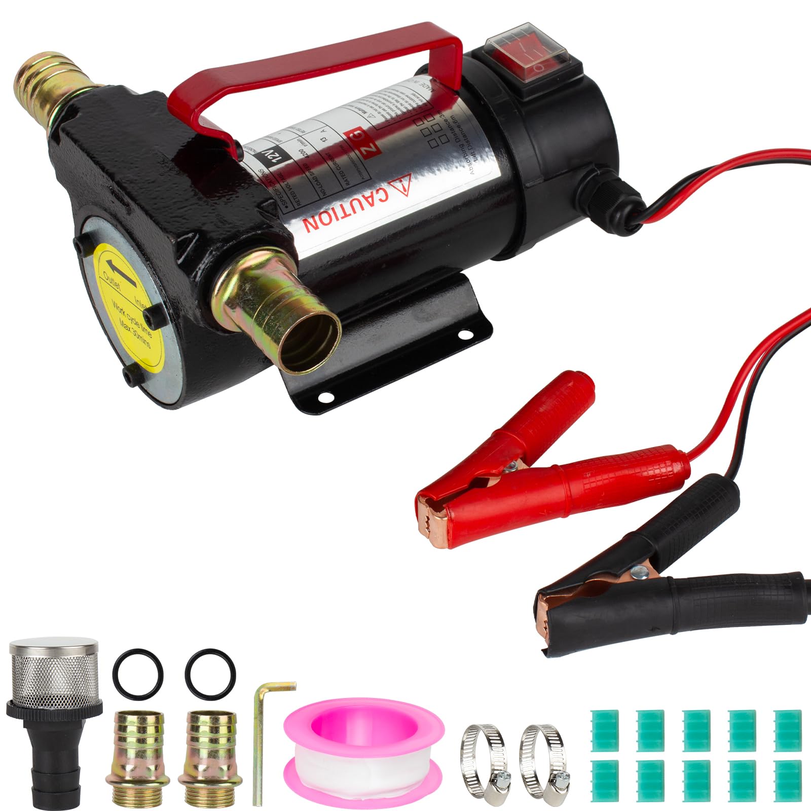 Fuel Transfer Pump, DC 12V Electric Diesel Pump, Portable Oil Extractor Pump Suitable for Tractors, Motorhomes and Lorries, Complete with Spare Fan Blades, Sealing Rubber Rings, Fixing Screws Etc
