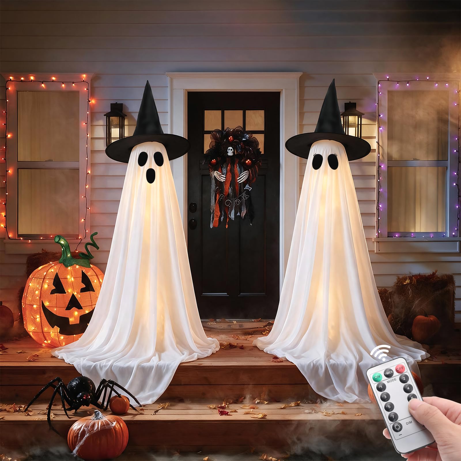 Halloween Ghost Decorations, 2 Pack 5FT Lighted Ghosts with Remote Standing Ghost(2 Pack)