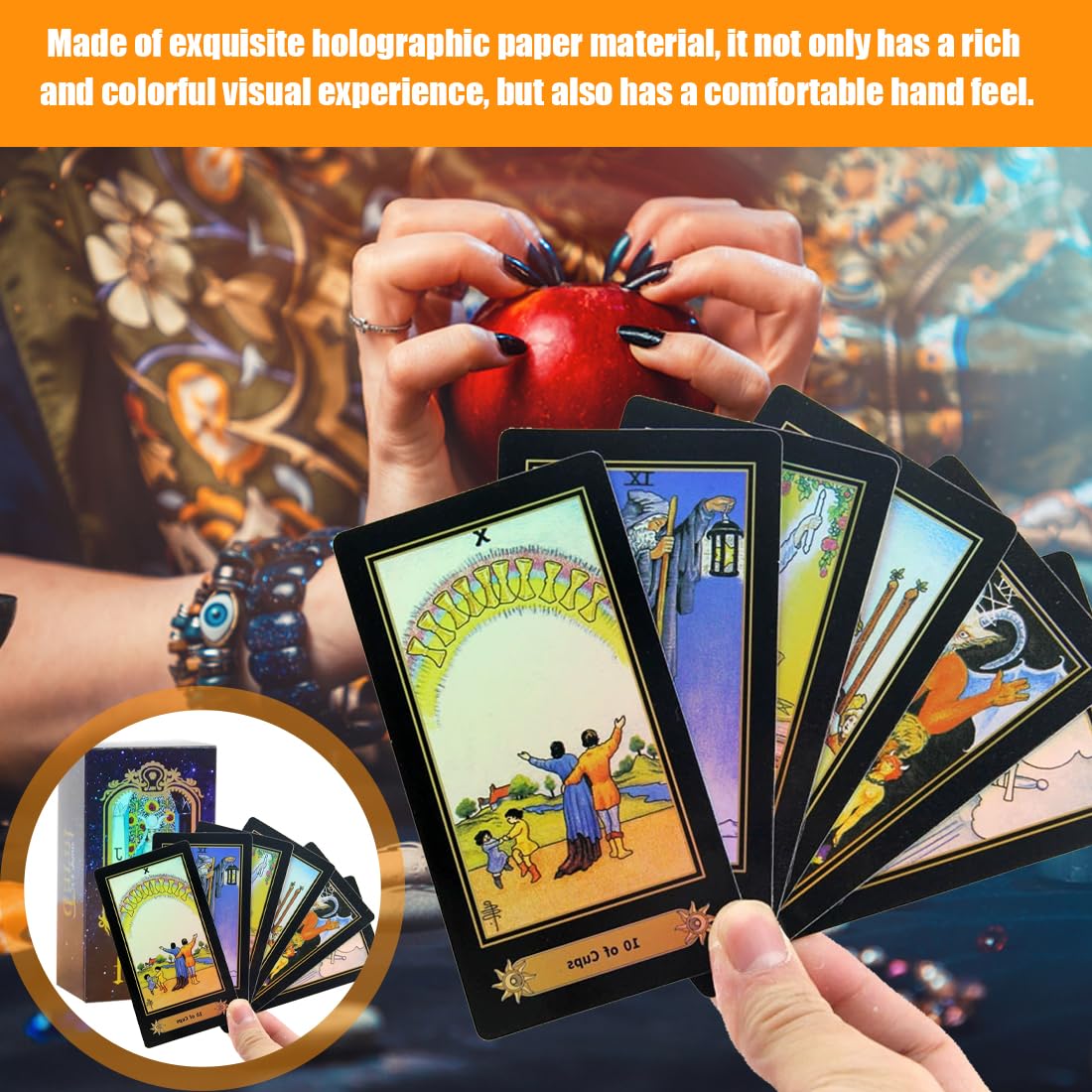 78 Tarocchi carte, per Tarocchi rider waite, Mazzo di Tarocchi Olografici Gioco di Lettura del Futuro con Scatola Colorata per Principianti e Giocatori Professionisti, Regina（Inglese）