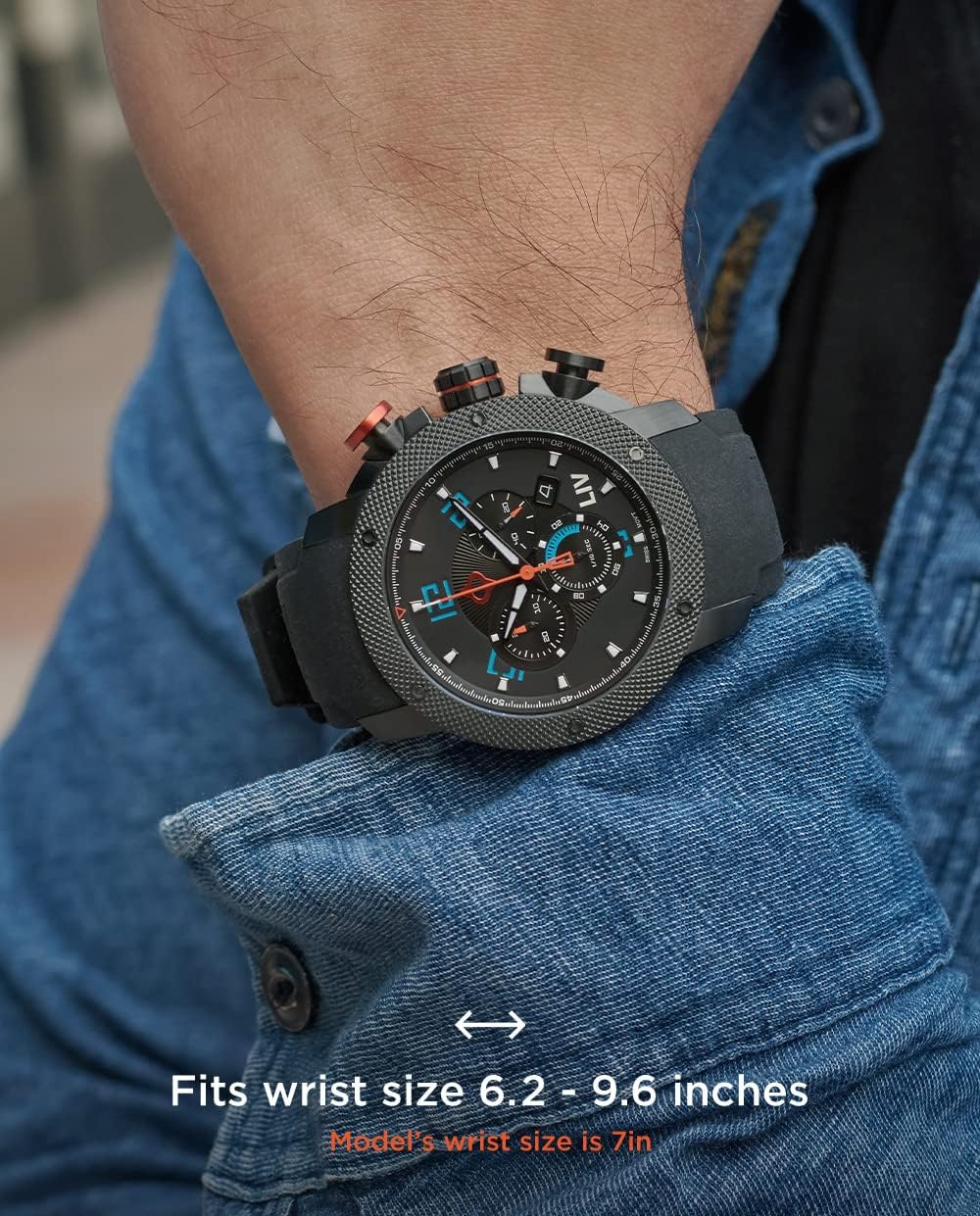 LIV GX1 Swiss Made Chronograph 45mm 316L SS Case, 3D Multi-Layer w/Quickset Date - Rugged Classic Watch- Scratch Resistant Sapphire Crystal - 660 Feet Water Resistant - BGW9 Swiss Luminova